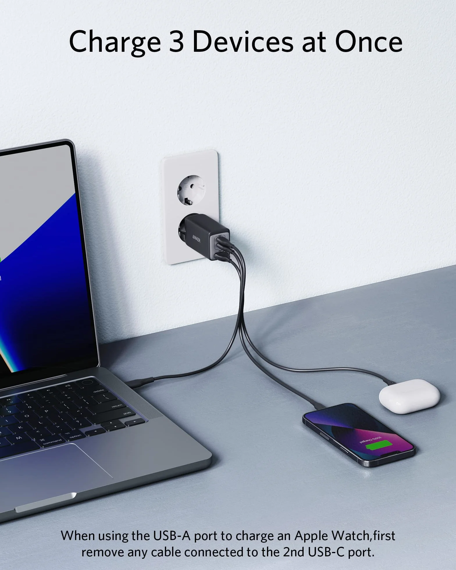 Anker Cargador USB C 65W Nano II 3 Puertos PPS para MacBook Pro iPad Pro Steam Galaxy S20 DELL XPS 13