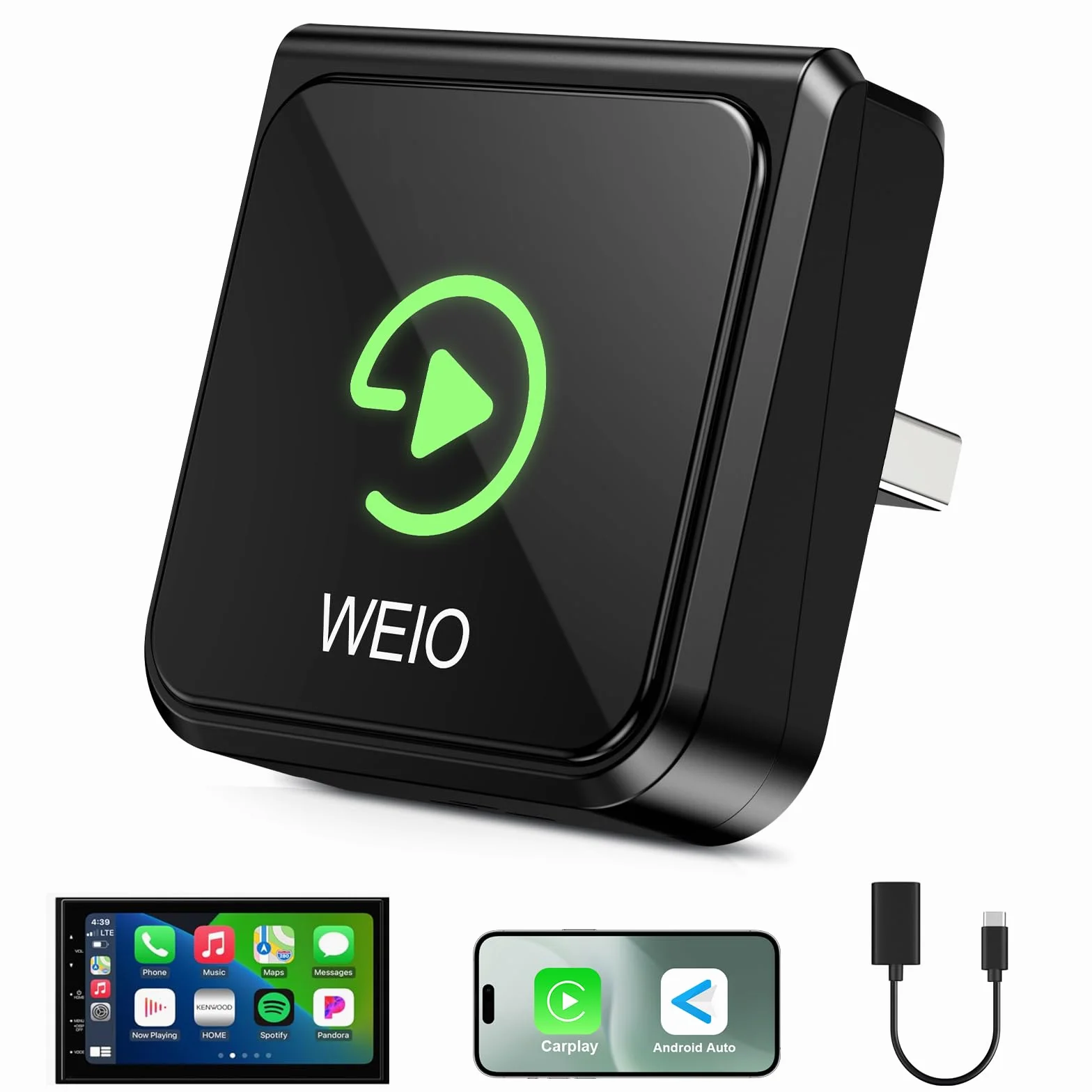 Adaptador CarPlay Inalámbrico Para iPhone:Android Auto Inalámbrico & car play inalambrico - Estable Compatible Con iPhone iOS 10+ Y Smartphones Android, Coches Con CarPlay, Plug and Play, USB A Type C