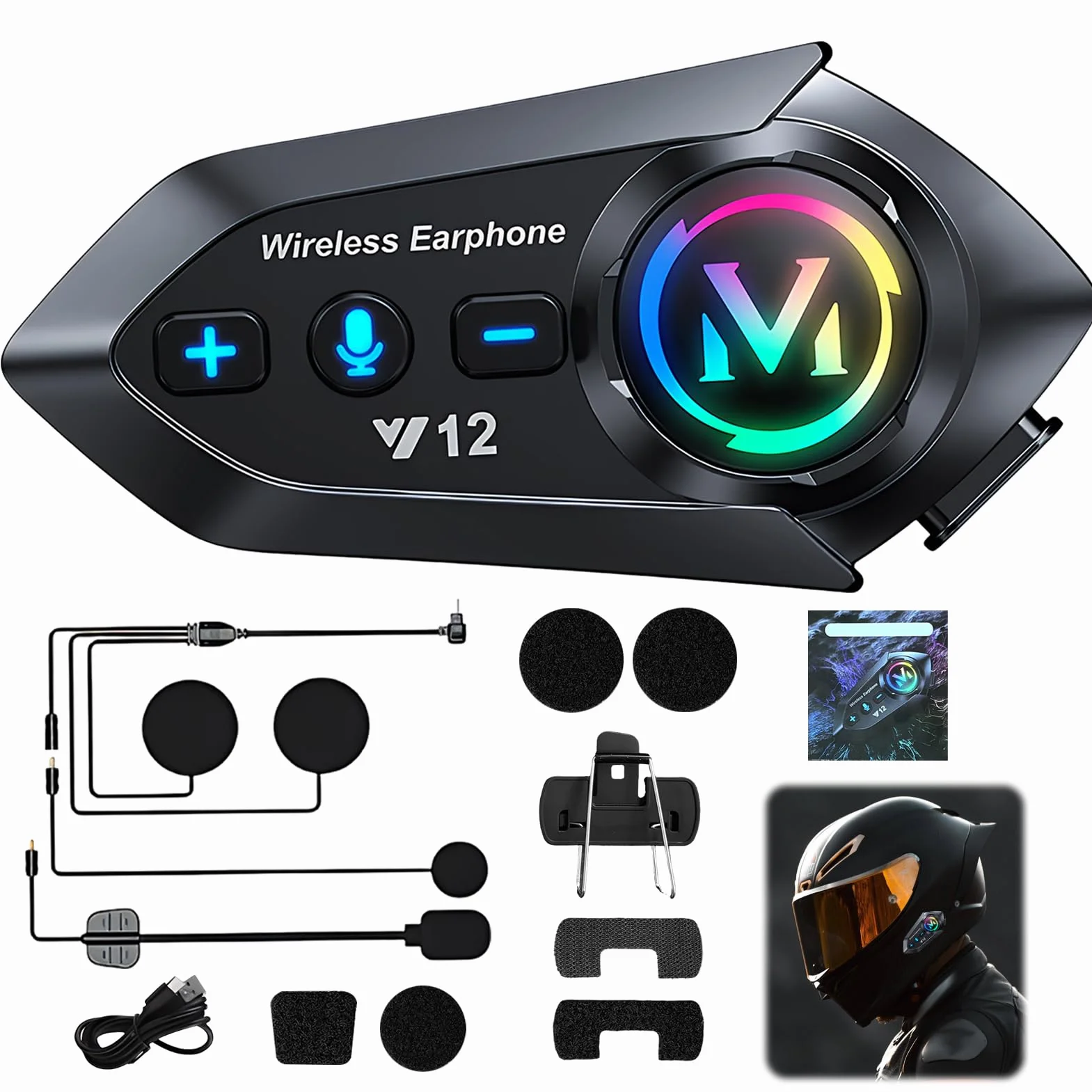 Intercomunicador Casco Moto Bluetooth 5.4 para 2 Motoristas, Auriculares Casco Moto con Chip Dual, Interfono Moto 500 m, Cancelación de Ruido DSP y CVC, IP56, Música Compartida, Batería 500 mAh