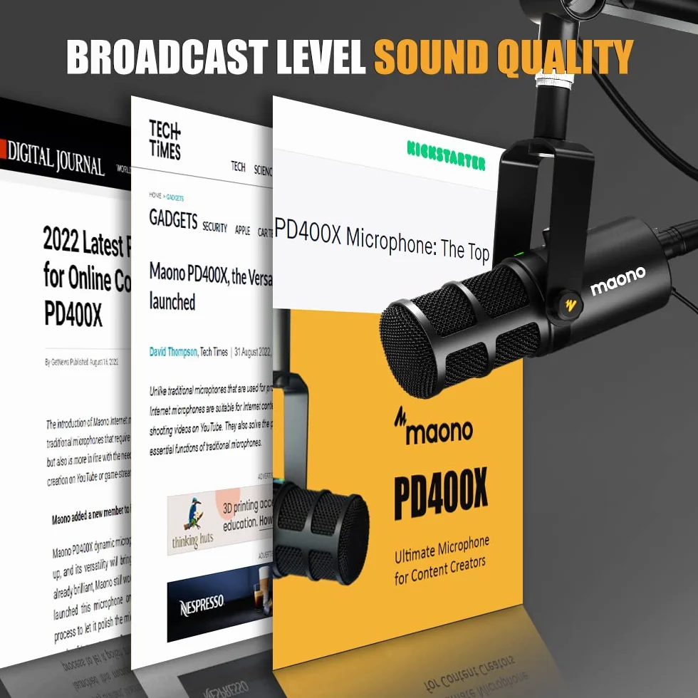 MAONO Micrófono dinámico USB XLR para Podcast, PC, Radiodifusión, Grabación, Streaming y Juegos con Software, EQ, Tap-to-Mute, Control de Ganancia y Volumen