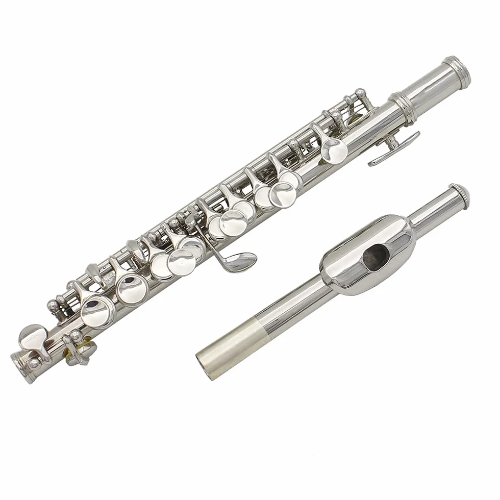 Walfront Piccolo C Desmontable Bañado en Plata con Material de Primera Calidad, Diseño Ergonómico y Varios Accesorios para Músicos en Caja de Cuero Negro (SILVER)