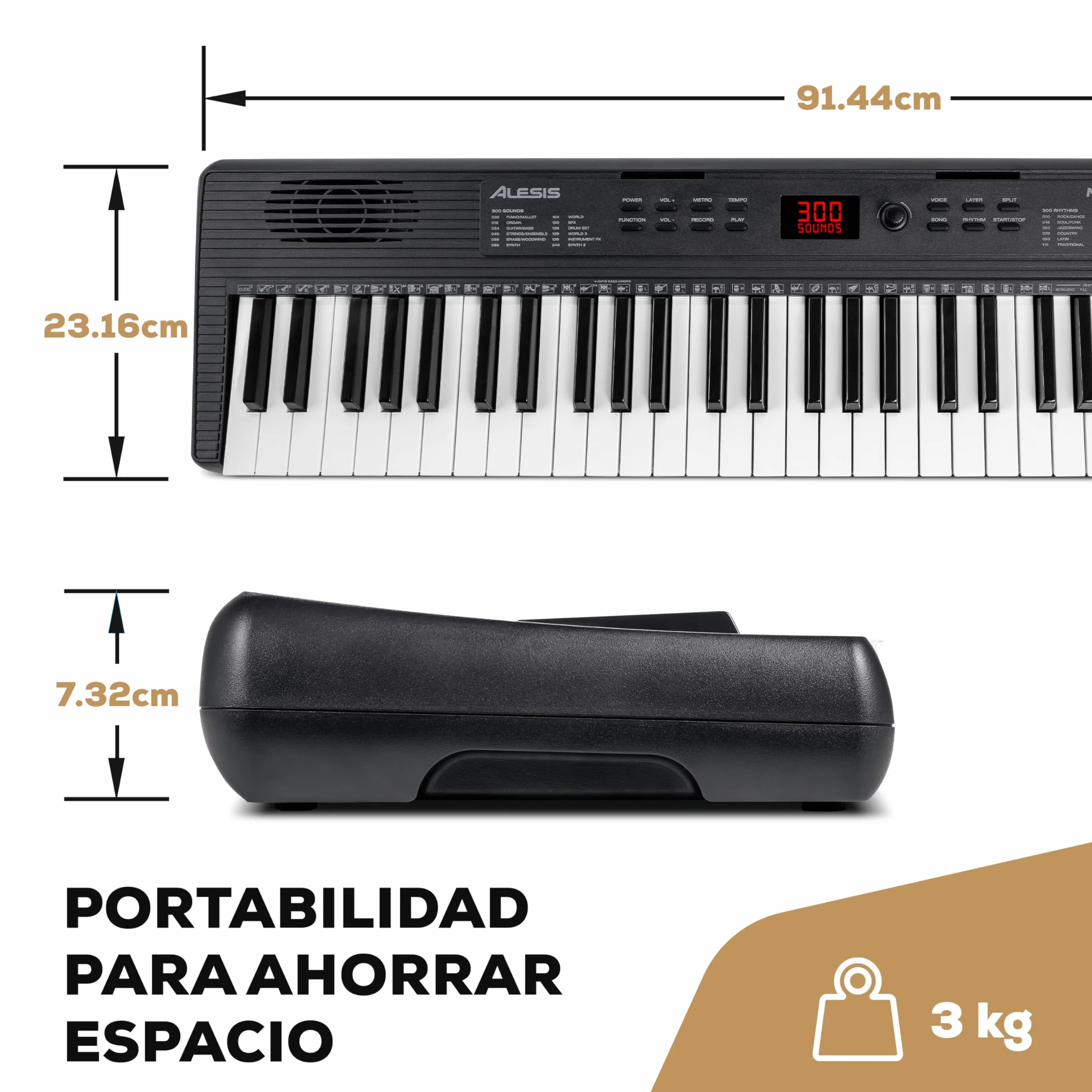 Alesis Melody 61 Teclado Piano Eléctrico para Principiantes con 61 Teclas, Altavoces, Soporte, Banqueta, Auriculares, 300 Sonidos y Lecciones de Música