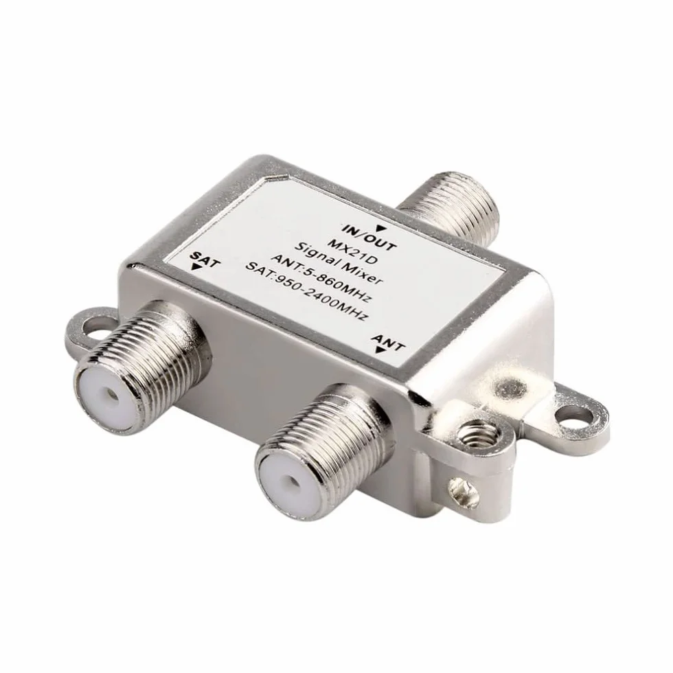 DollaTek 2 en 1 2 vías satélite divisor MX21D TV señal cable TV señal mezclador SAT/ANT diplexor ligero compacto