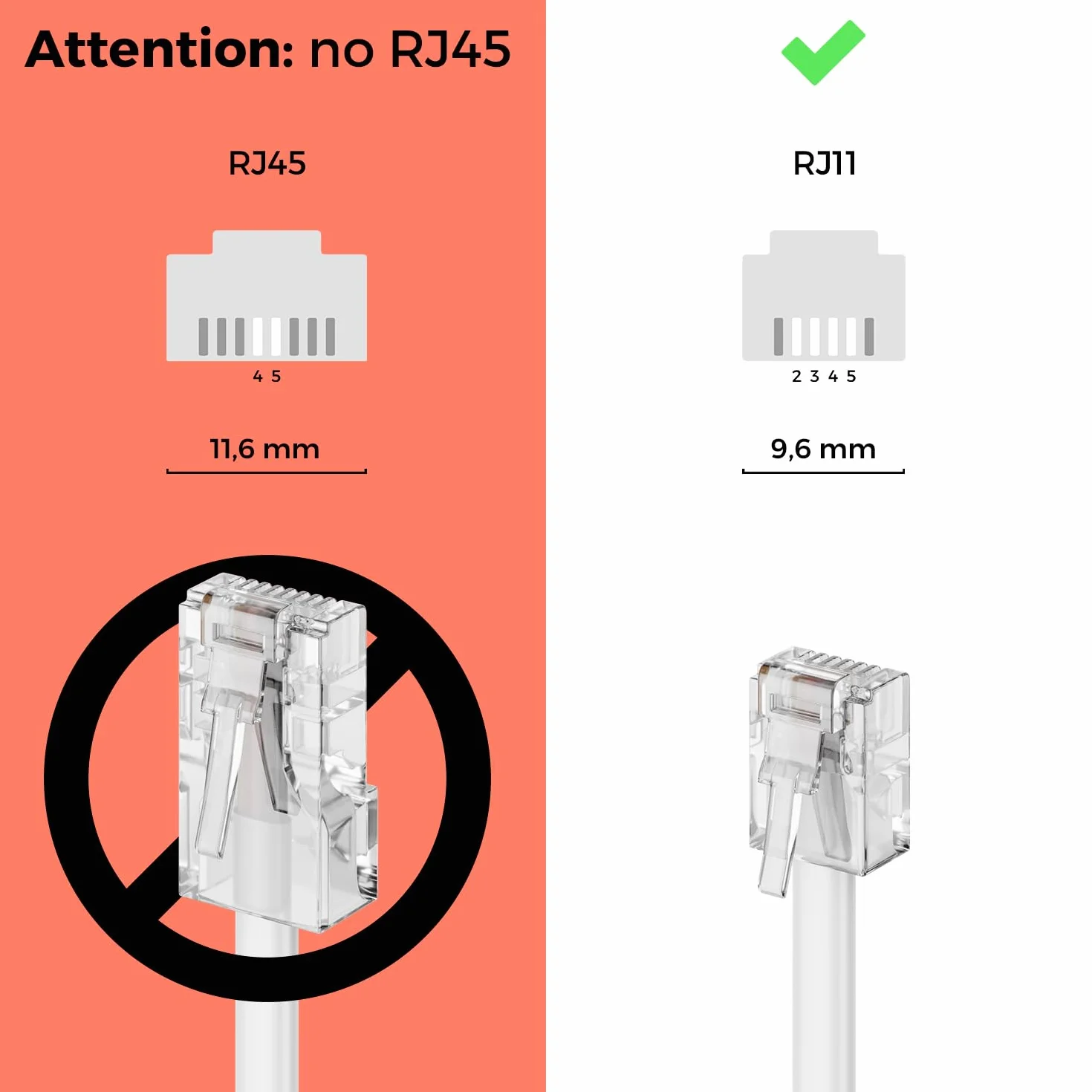 deleyCON 1m RJ11 Modular 6P4C Western Cable Telefónico Plano Blanco
