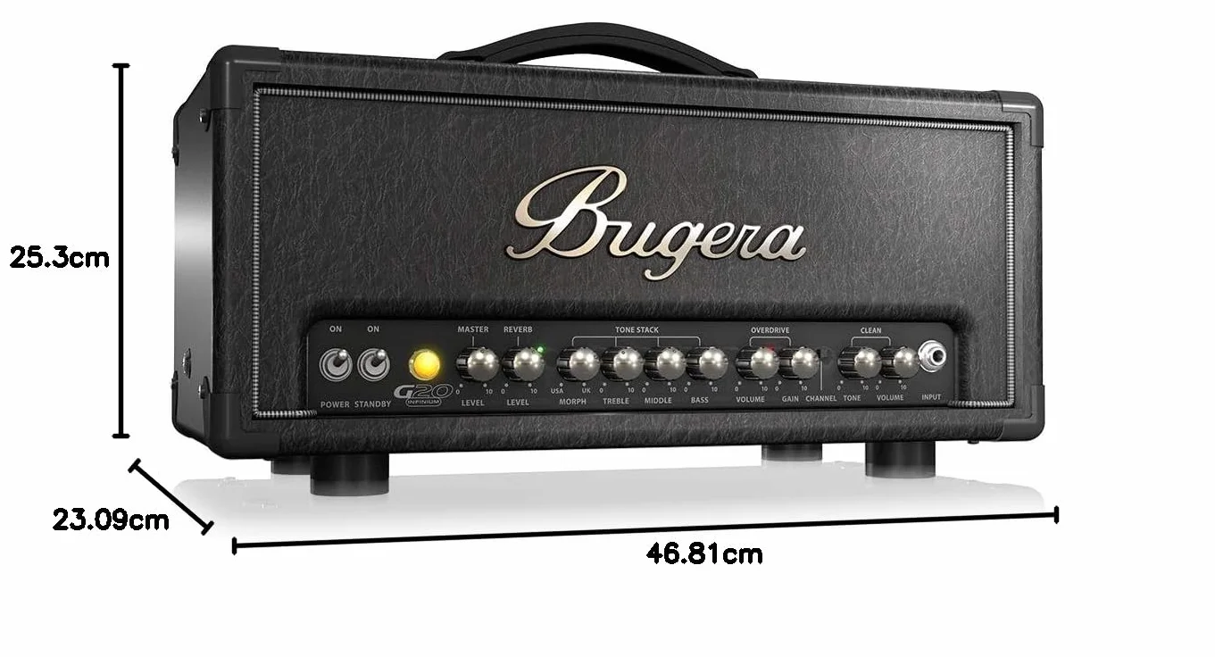 Cabezal amplificador de válvulas Bugera G20 INFINIUM de 20 vatios Clase A con multiplicador de vida útil de válvulas INFINIUM, ecualizador MORPH y reverberación