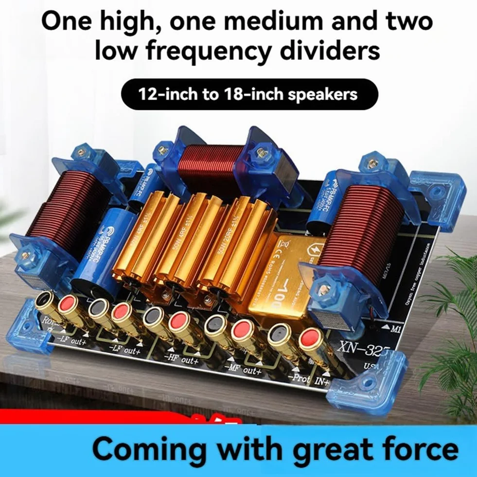 Divisor de Frecuencia de Alta Potencia (1, 1 Medio, 2 Graves), Crossover de 3 VíAs, 2300 W de Alta Potencia para Altavoces de 15 y 18 Pulgadas.
