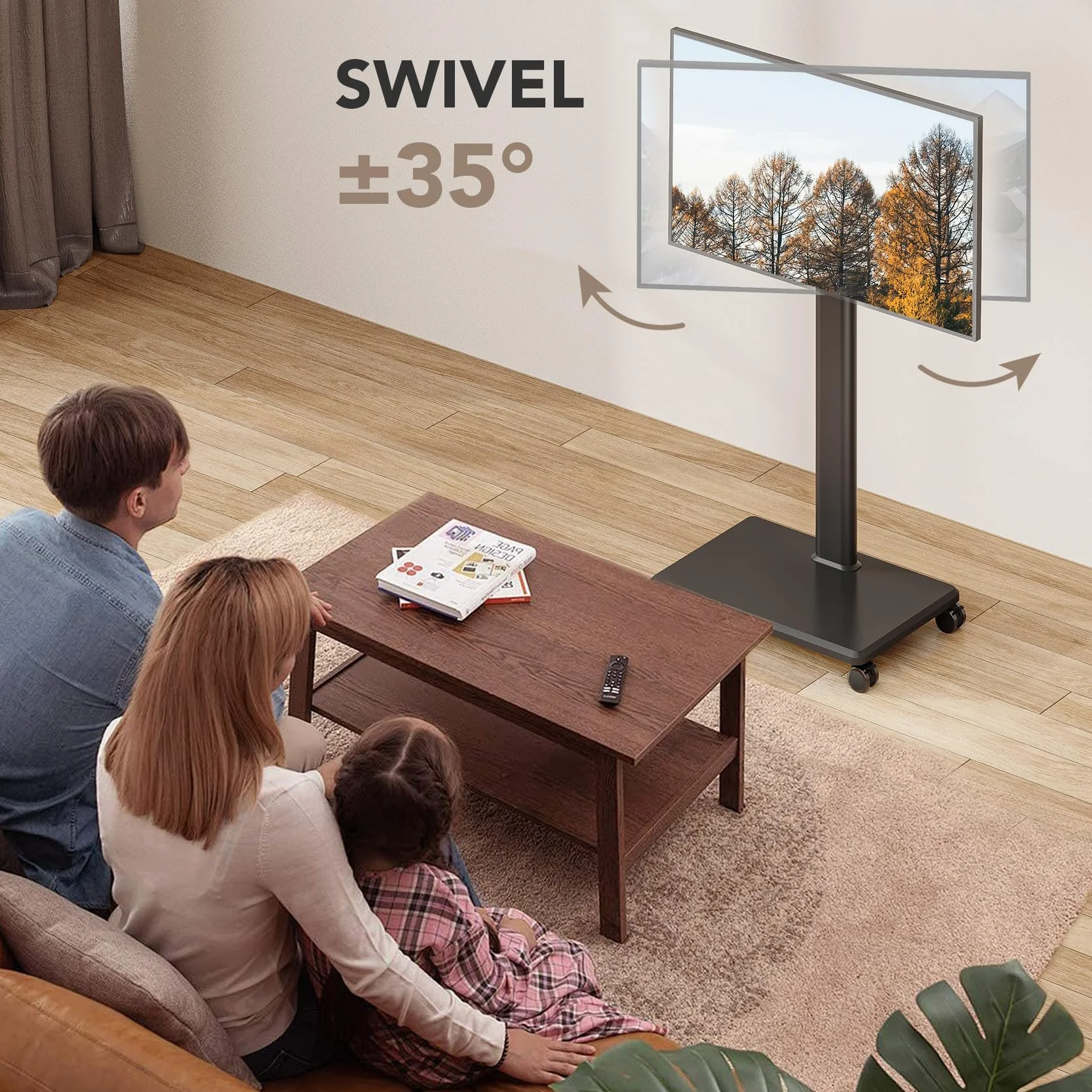 Soporte universal para TV de suelo con ruedas, ajustable en altura, giro 80°, para TV LCD LED OLED 27-65 pulgadas, 40 kg
