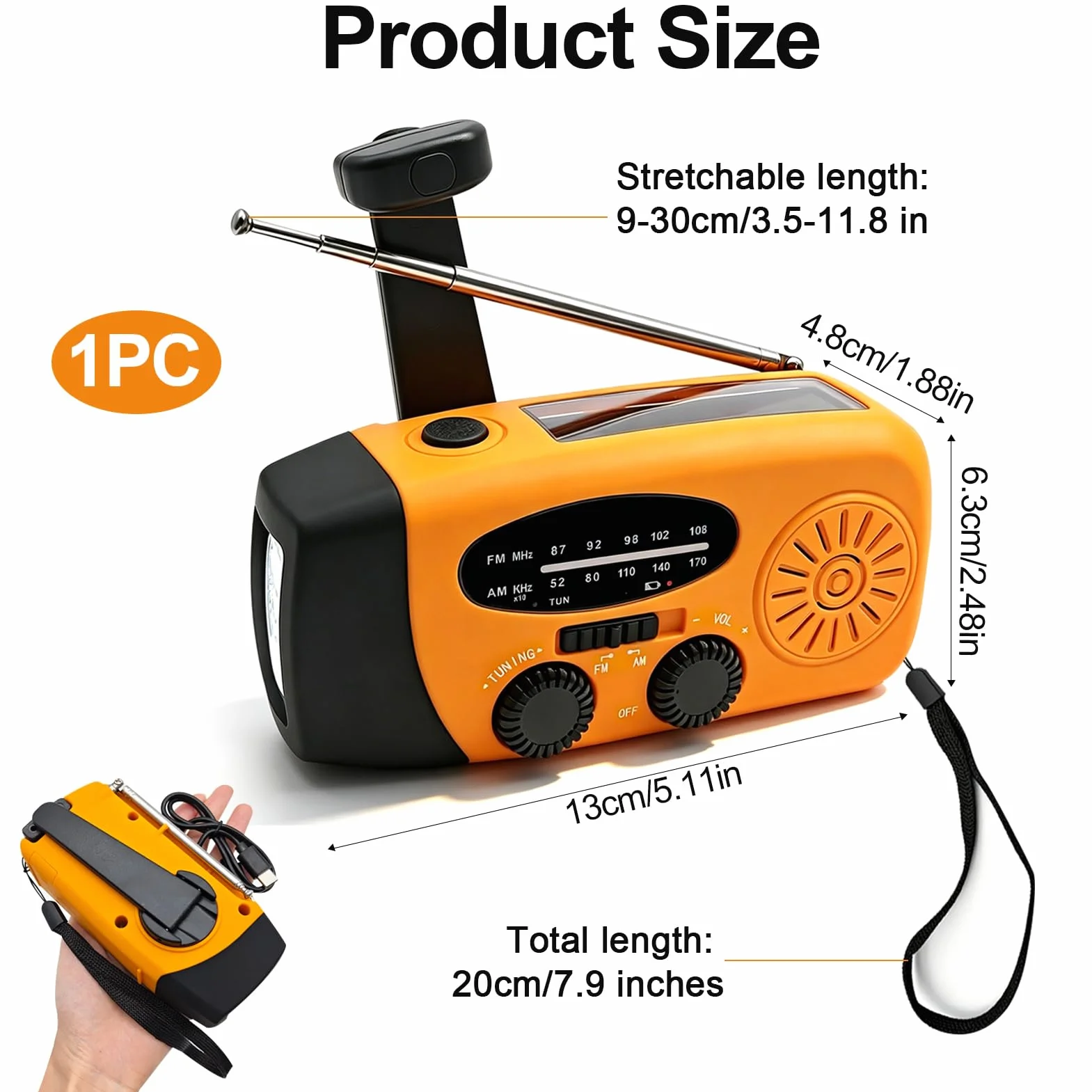 Radio Solar de Emergencia con Manivela manivela portátil Radio Portátil Am/FM con 3 potentes Luces LED Batería 600mAh USB Recargable para Cargar Móvil para Supervivencia Camping Senderismo Apagones