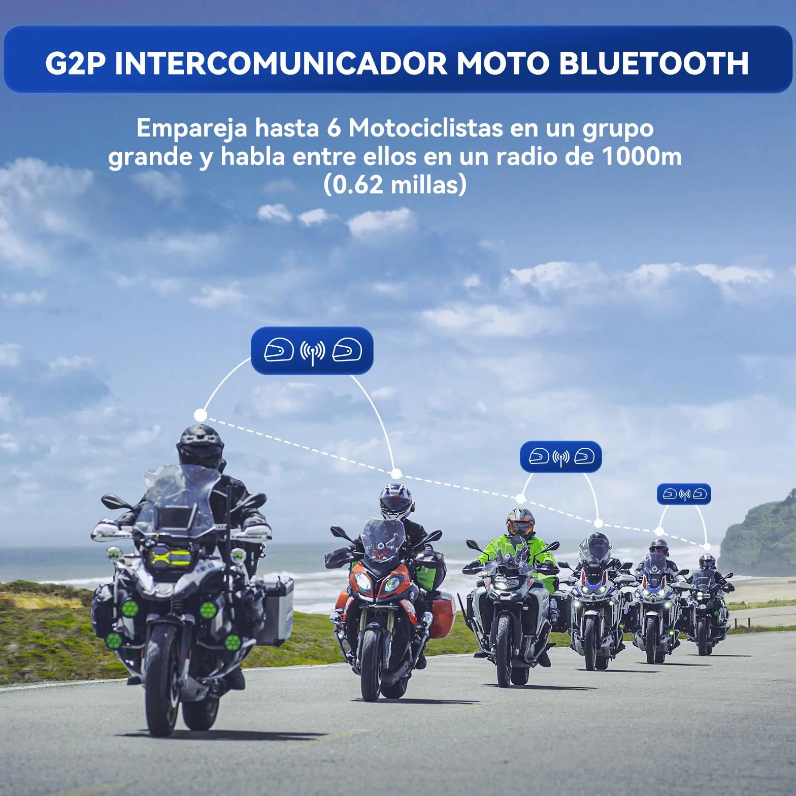 LEXIN G2P Intercomunicador Casco Moto Bluetooth 6 Vías, Sistema Comunicación con 4 Cubiertas Reemplazables