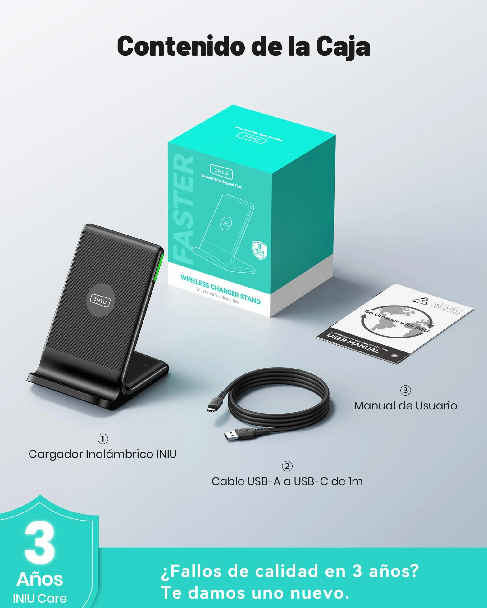 INIU Wireless Charger Stand 15W Fast Charging Station for iPhone 17 16 15 14 13 12 11 Pro MAX Samsung Galaxy S23 S22 Google Pixel 8 7 6
