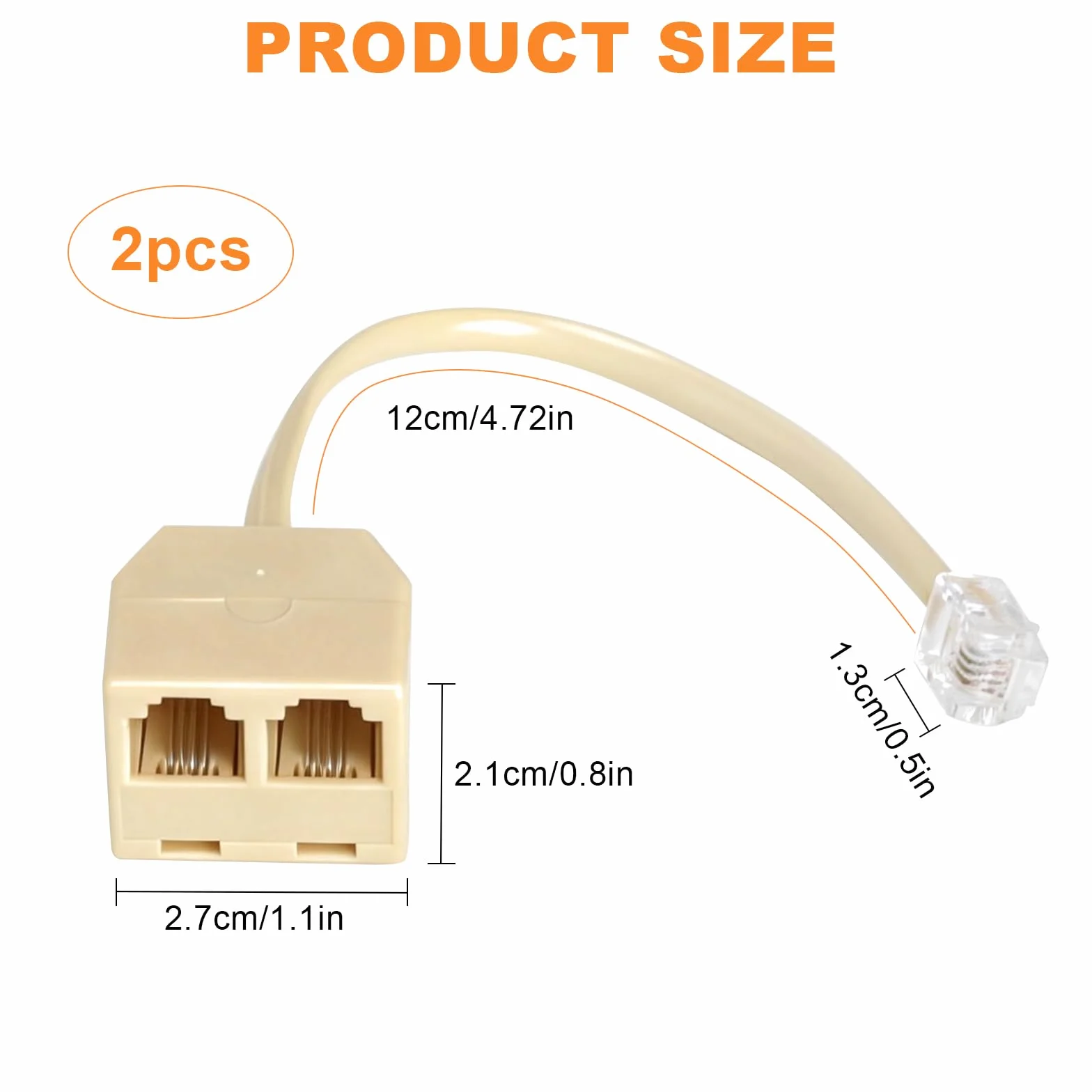 HENGBIRD 2 Piezas Divisor RJ11 para Teléfono Fijo, Adaptador de Teléfono a RJ11 6P4C, 1 Macho a 2 Hembra, Divisor Telefónico Fijo RJ11 para Cable Teléfono Fijo, Fax y Teléfono, Beige