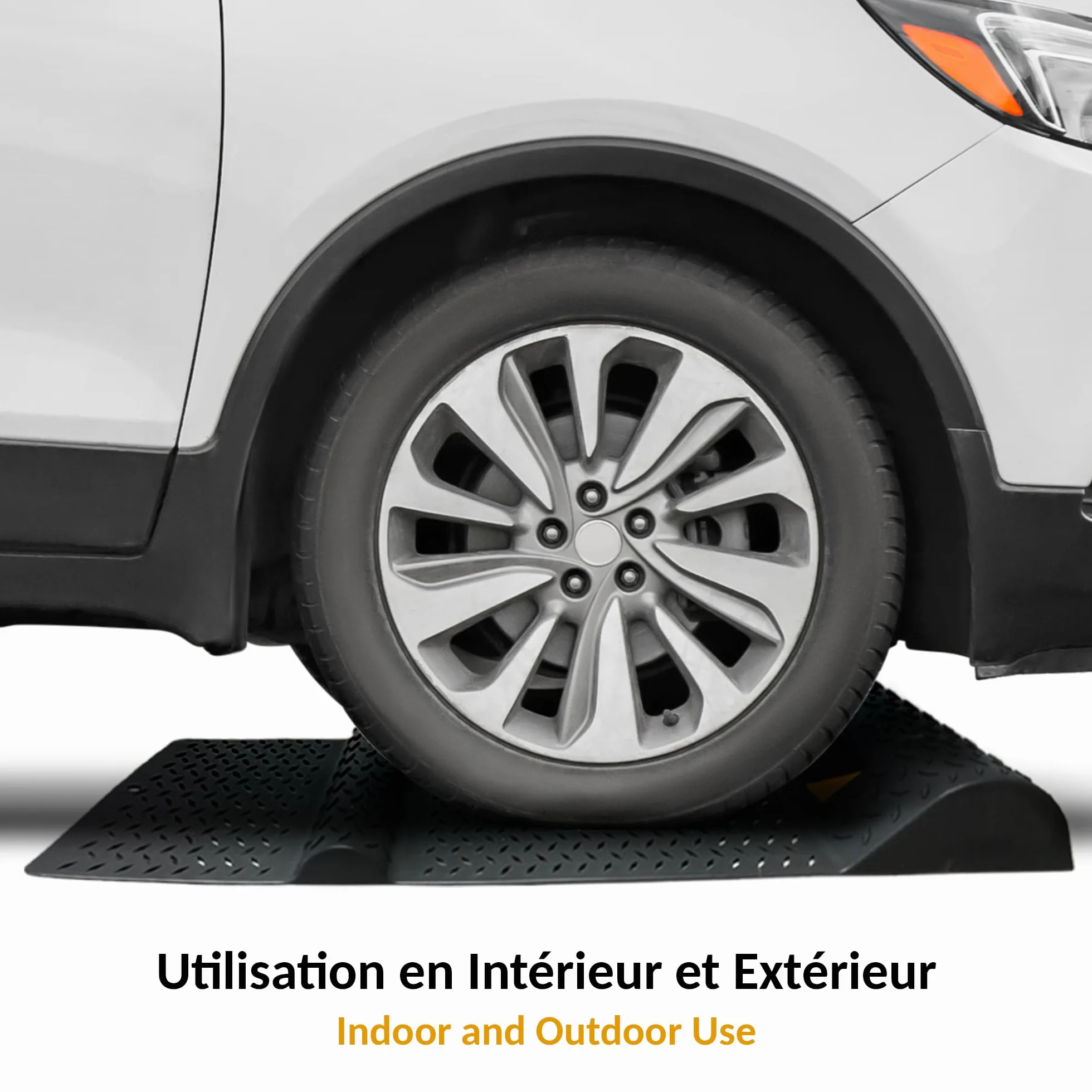Fishtec Tope de Rueda Parking Interior Exterior - Ayuda Aparcamiento Coche - Banda Reflectante Alta Visibilidad - Garaje Plaza Aparcamiento Protección Pared - Negro 52 x 25,5 x 27 cm