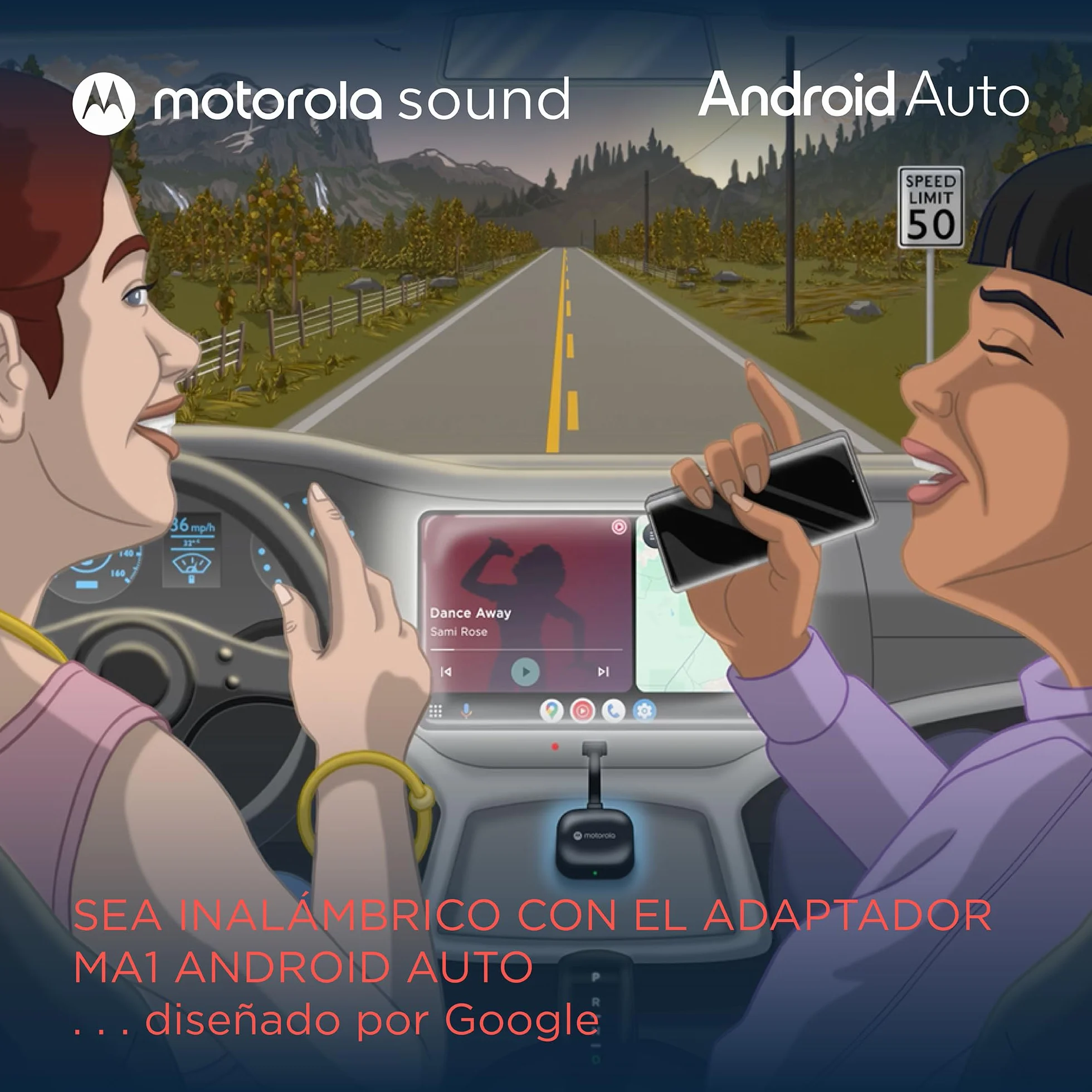 Motorola Sound MA1 - el único Google Autorizado Inalámbrico Android Auto Coche - Conexión instantánea Desde el teléfono Inteligente a la Pantalla del automóvil con configuración fácil