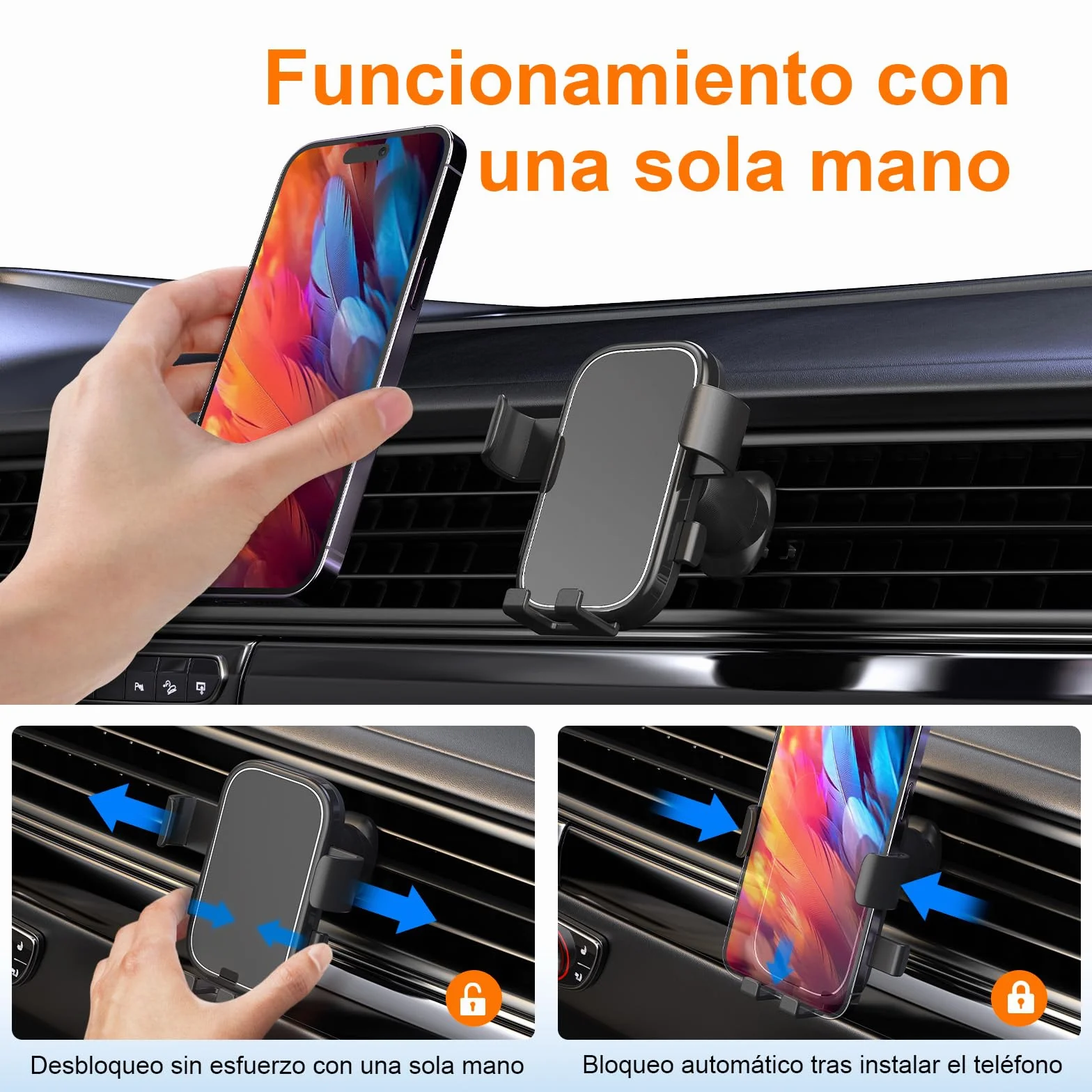 GRIFEMA Soporte Móvil Coche Rejilla Ventilación Cierre Automático Rotación 360° Compatible 4,7-7 Pulgadas