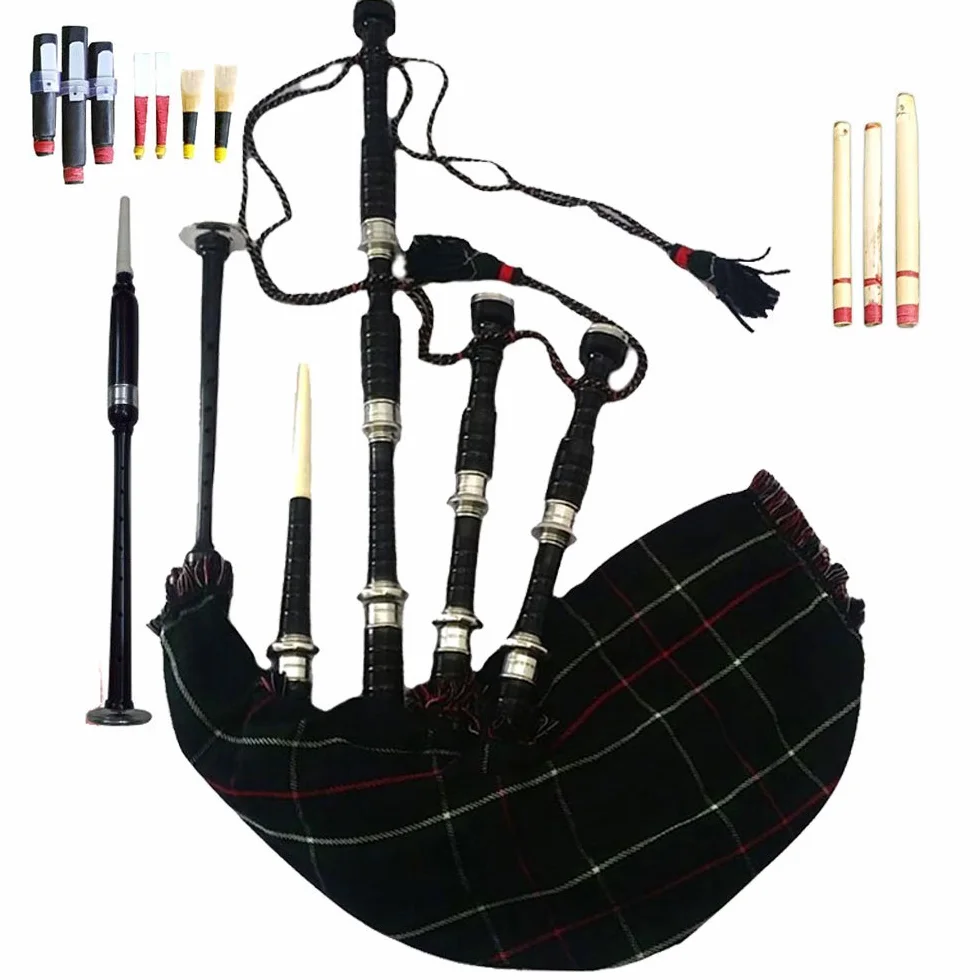 TC Scottish Great Highland - Gaita de palisandro, color plateado, con guía de gaita y accesorios
