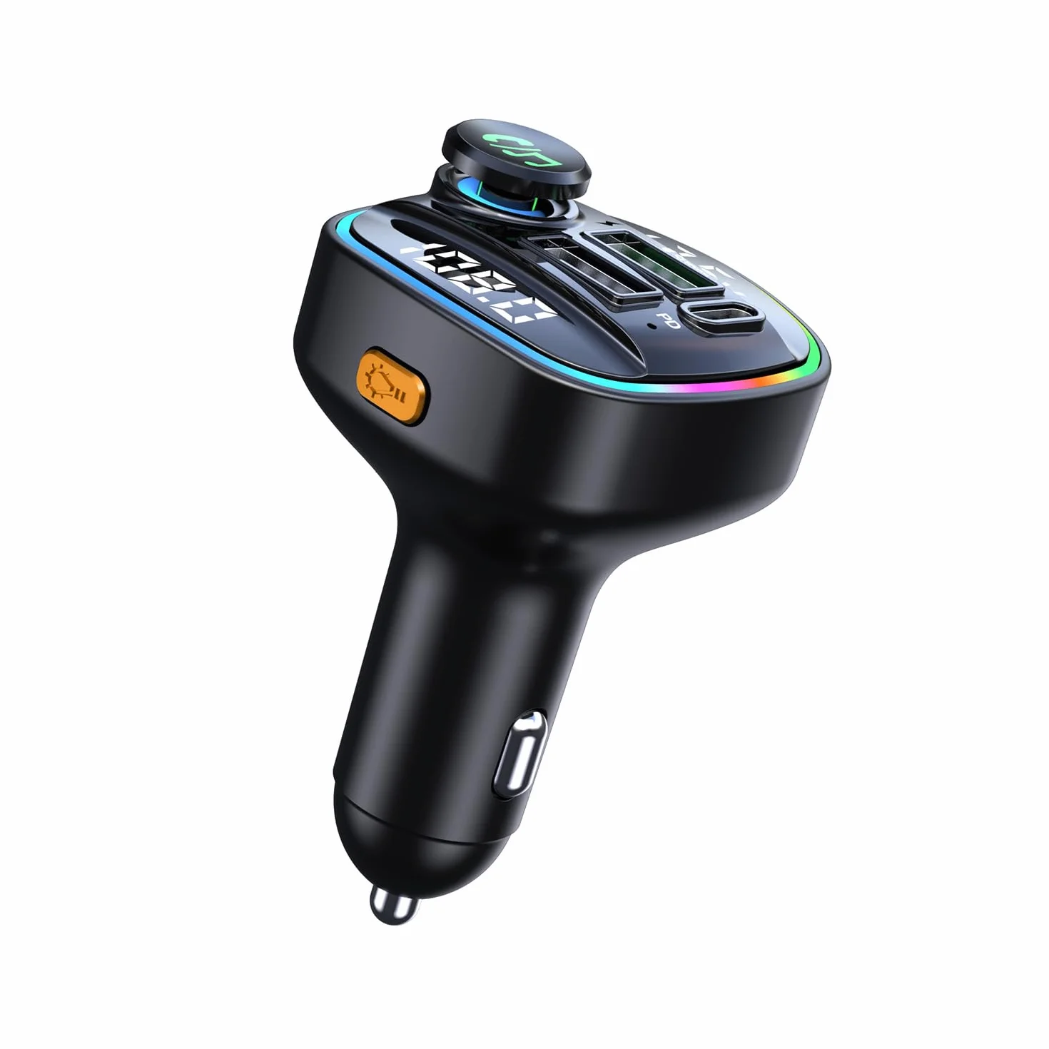 QUMOX Transmisor FM Bluetooth 5.0 para Coche, Adaptador C22 con Carga Rápida PD 20W, Pantalla de Voltaje, Gran Perilla de Control, Reproducción USB/TF, Asistente de Voz, Llamadas Manos Libres