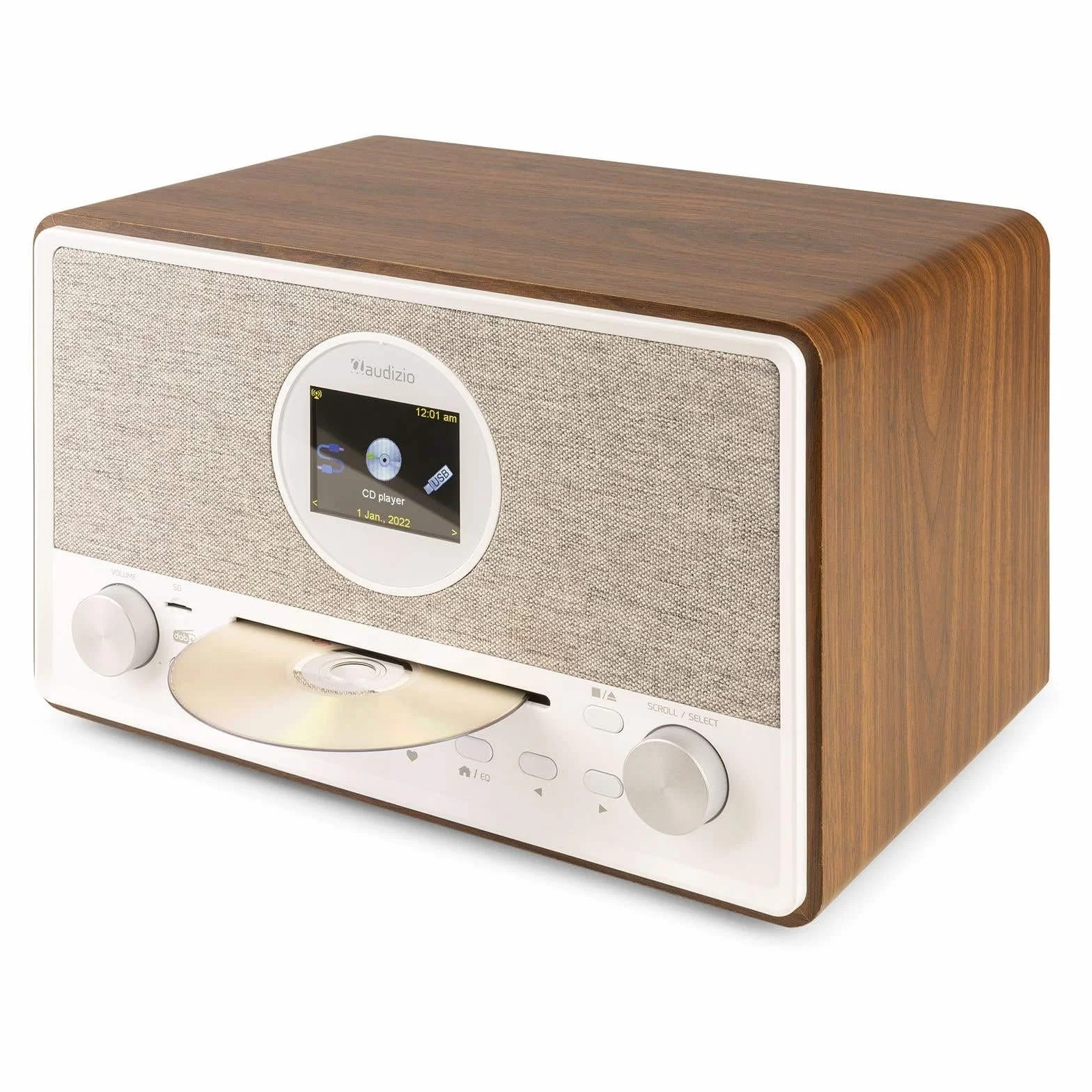 Audizio Lucca Radio Internet con Dab+ y Reproductor CD Acabado en Madera, Bluetooth 5.0, conexión WiFi, conexión USB y Entrada MicroSd, Display de 2,8", función Sleep, Doble Alarma, Mando a Distancia