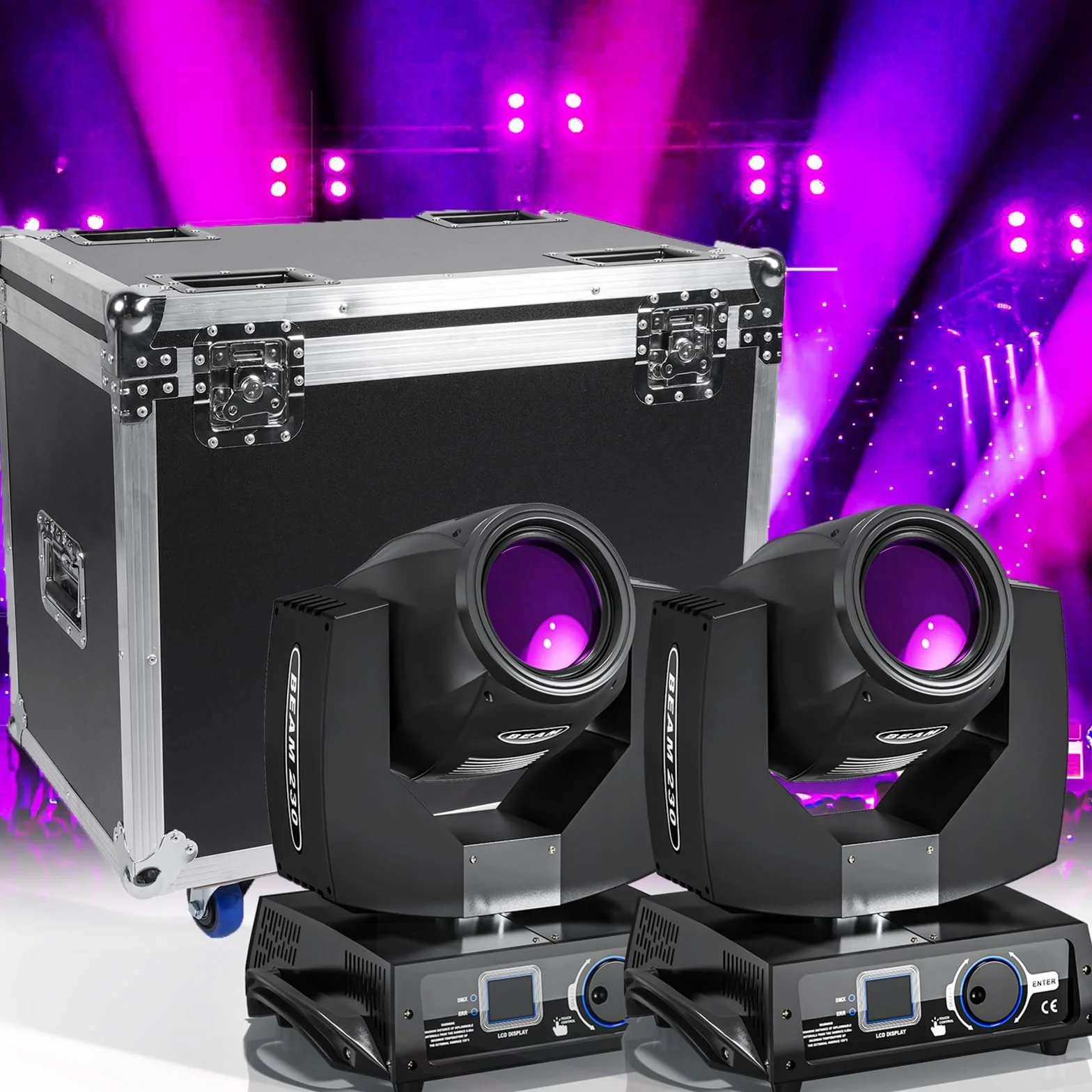 2PCS Cabeza Movil LED con Flight case 7R 230W Beam Moving Head RGBW 17 Gobos 14 Colores Iluminacion para Escenarios Bar Fiesta Club Discoteca