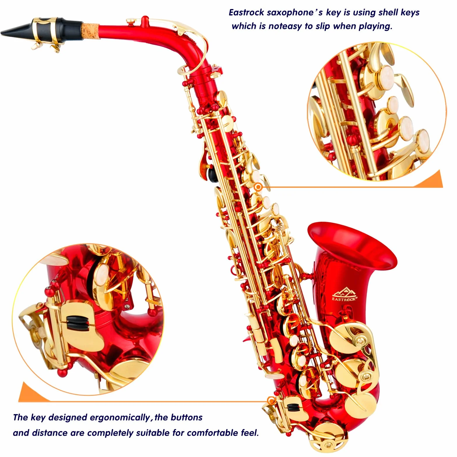 EASTROCK Kit completo de saxofón alto E plano para estudiantes principiantes con funda de transporte, boquilla, almohadillas para boquilla, guantes blancos, correa para el cuello
