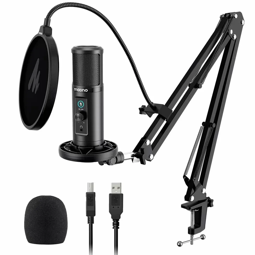 MAONO Micrófono USB para PC, Micrófono Condensador Profesional con Silencio, Ganancia de Mic, Monitoreo de Latencia Cero, Kit Brazo para Streaming, Podcast,Gaming, Grabación, Twitch, Youtube, PM422