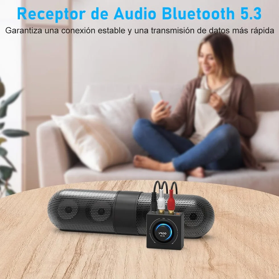 YMOO Receptor Bluetooth 5.3 HiFi Audio con RCA y 3,5mm Jack, Adaptador Bluetooth para Equipo de Música/Amplificador/Altavoz, 30M AUX Receiver Adapter Inalámbrico, Conexión Dual para Dos Altavoces