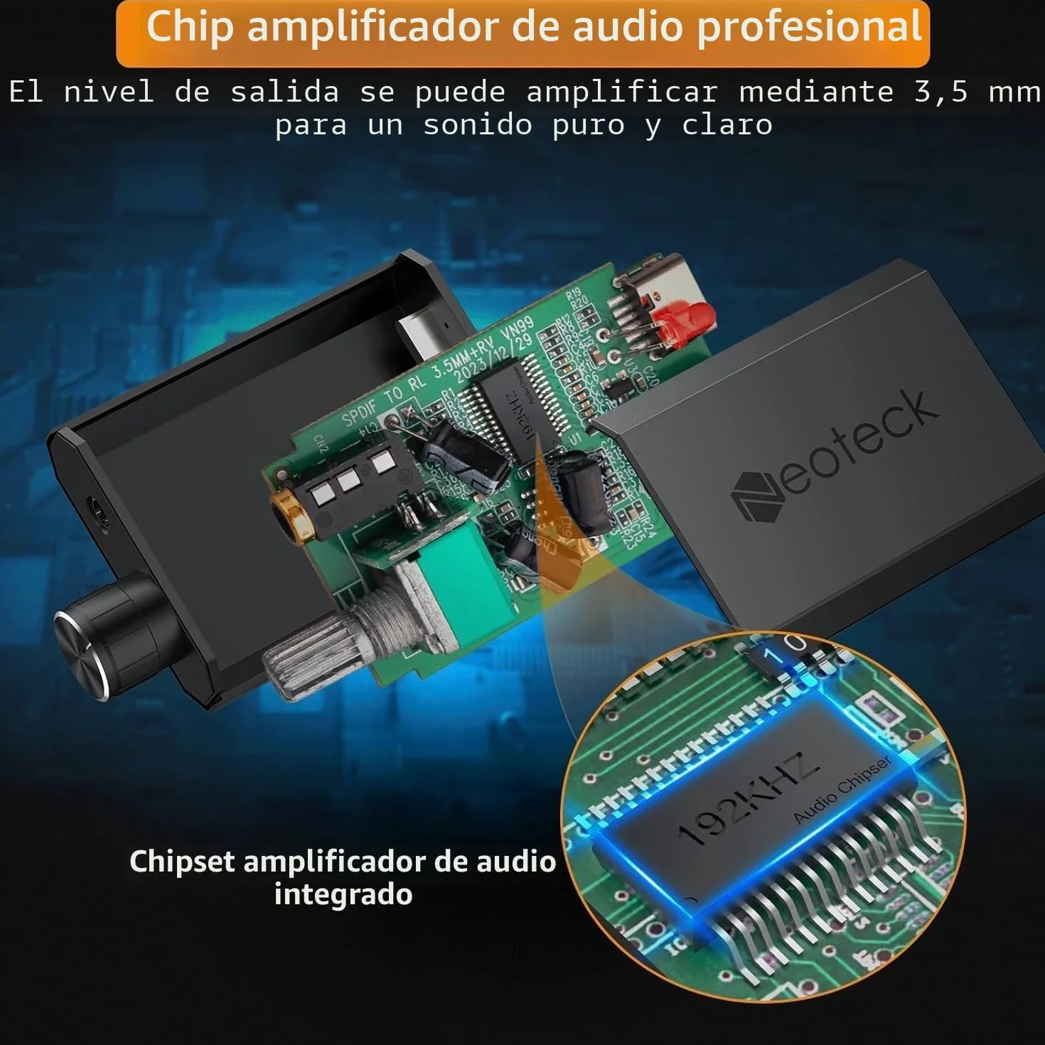 Neoteck DAC 192kHz SPDIF a 3,5mm Convertidor Digital a Analógico con Chip Amplificador