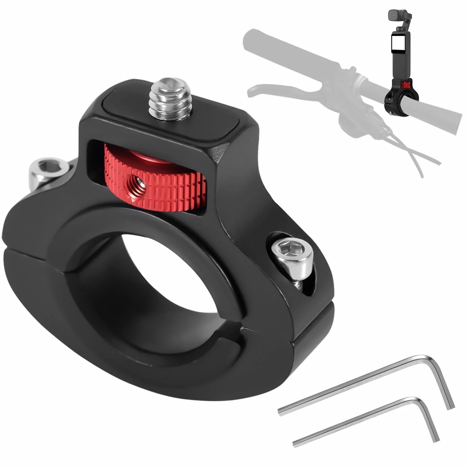 Soporte para Cámara de Bicicleta Motocicleta, Aluminio Giratorio de 360 Grados Antirretroceso Bicicleta Soporte para Manillar para GoPro Insta360 dji Osmo y Luz de Relleno (22-32mm)