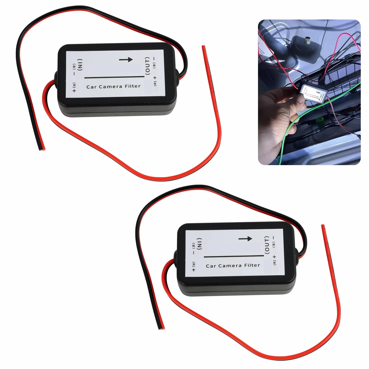 2 filtros para cámara de visión trasera, filtro de 12 V, relé de potencia CC, condensador de cámara de marcha atrás, filtro de señal de 12 V CC para sistemas de cámara de visión trasera, adecuado para