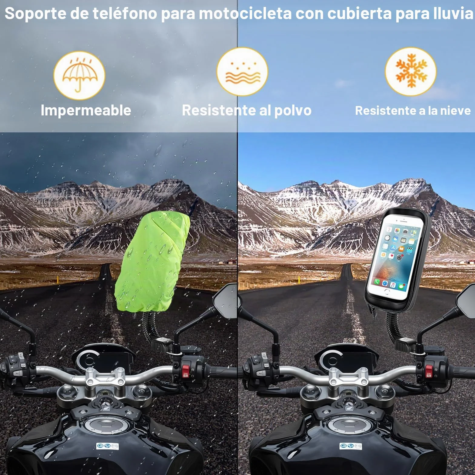 Soporte Móvil Moto Impermeable 360° Rotación para Teléfono hasta 6.7" Negro