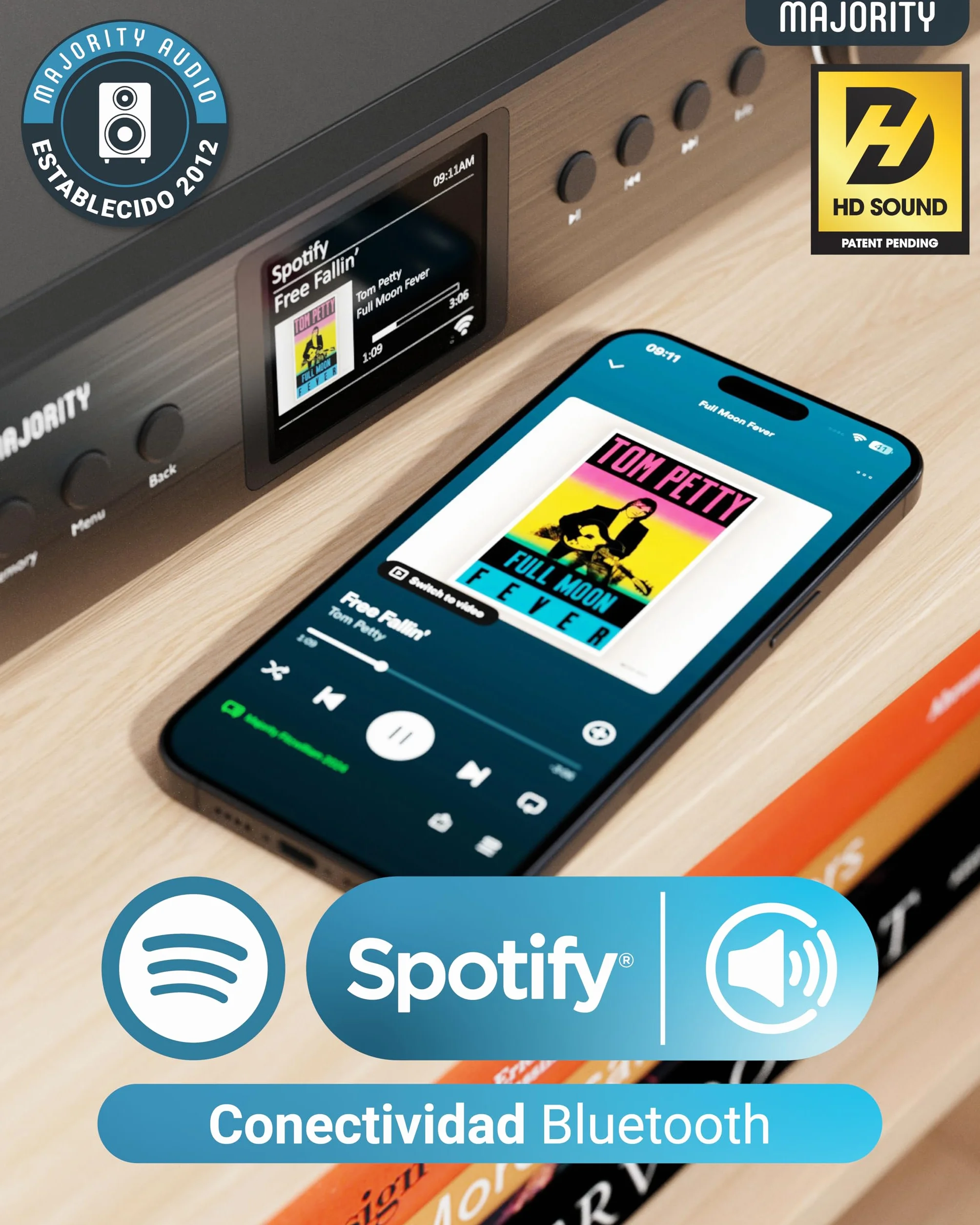 Radio Internet WiFi Sintonizador | Receptor de Radio Digital Dab+ & FM | Spotify Connect & Podcasts | Bluetooth Adaptor para Pila HiFi | Mando a Distancia Incluido | MAJORITY Fitzwilliam (Negro)