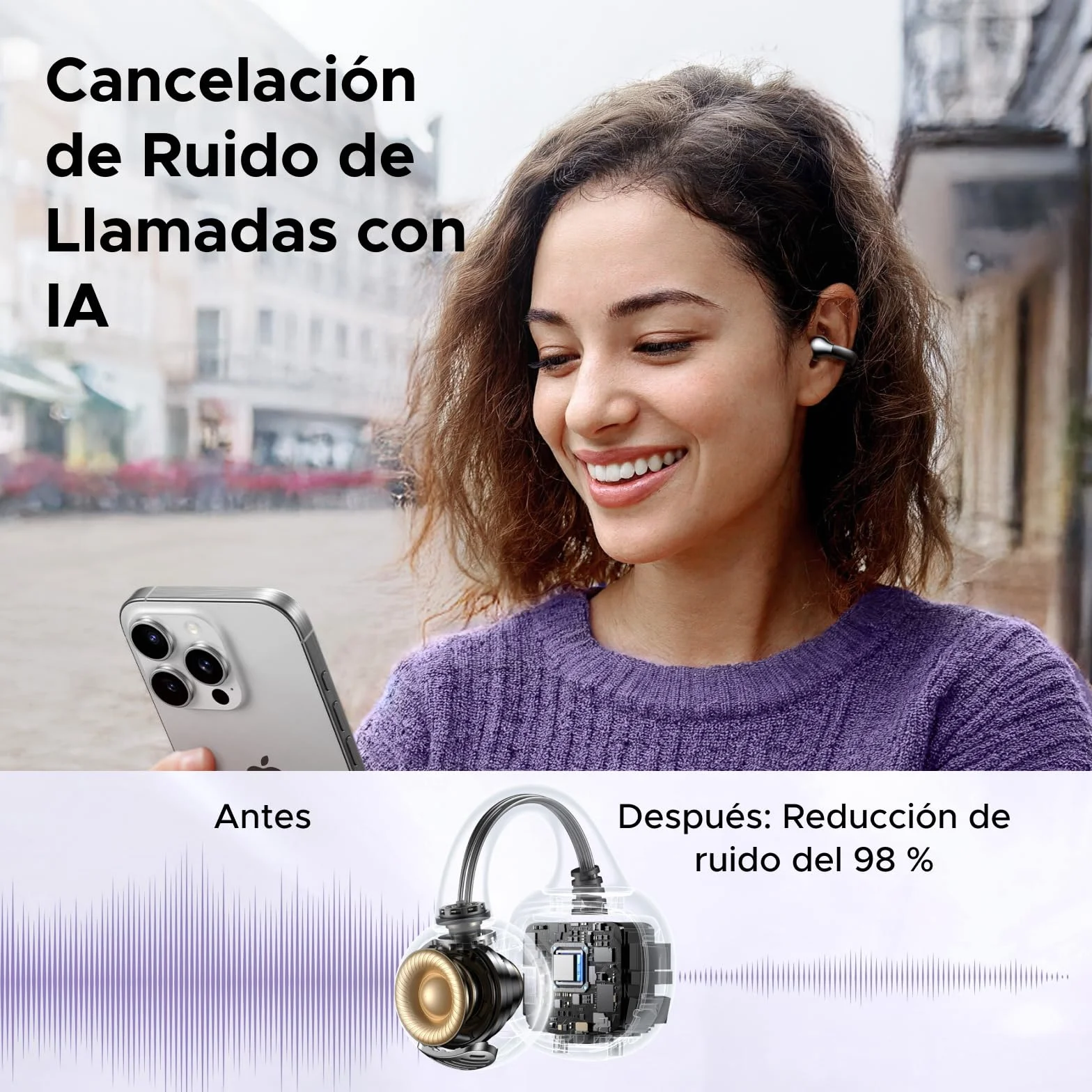 UGREEN HiTune S3 Auriculares Inalámbricos Audifonos Deportivos Auriculares Abiertos con Clip y Cancelación de Ruido ENC 30H de Reproducción Bluetooth 5.4 Carga Rápida USBC HiFi IPX5 Impermeable Negro