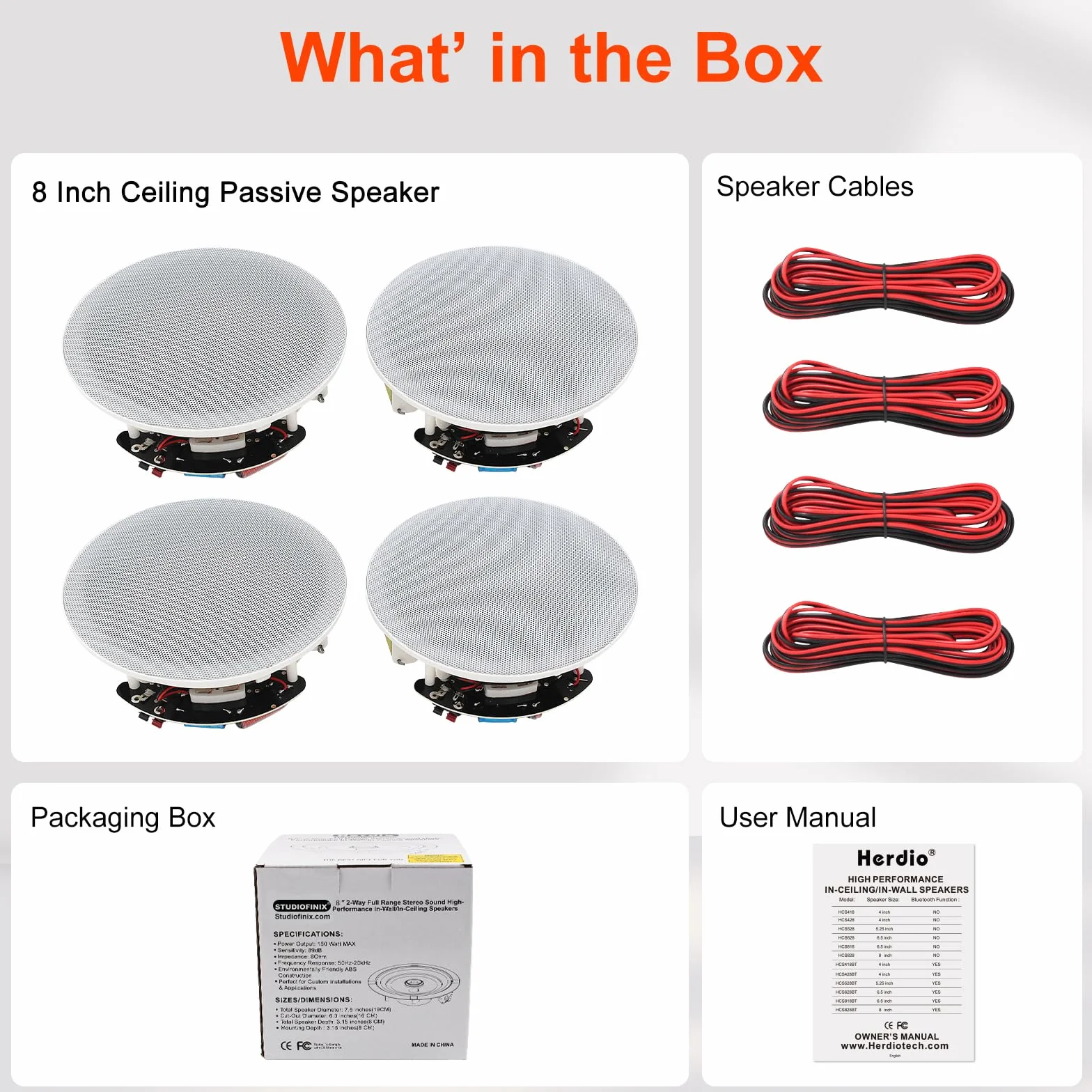 Herdio Altavoces de Techo 8 Pulgadas 800W Montaje Empotrado Sonido Nítido para Cine en Casa (2 Unidades)
