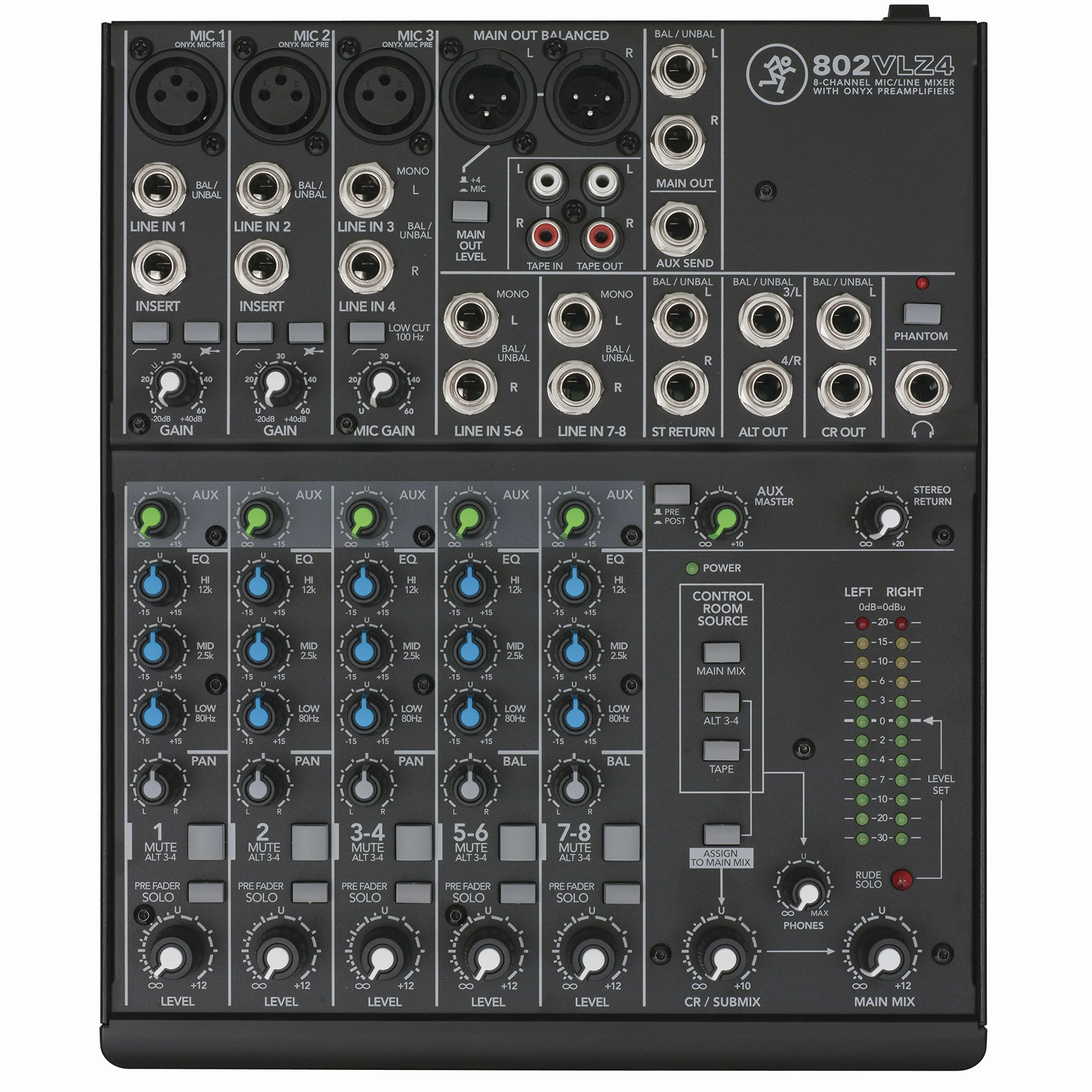 MACKIE 802VLZ4 mezclador analógico compacto de 8 canales con los legendarios previos de micro Onyx