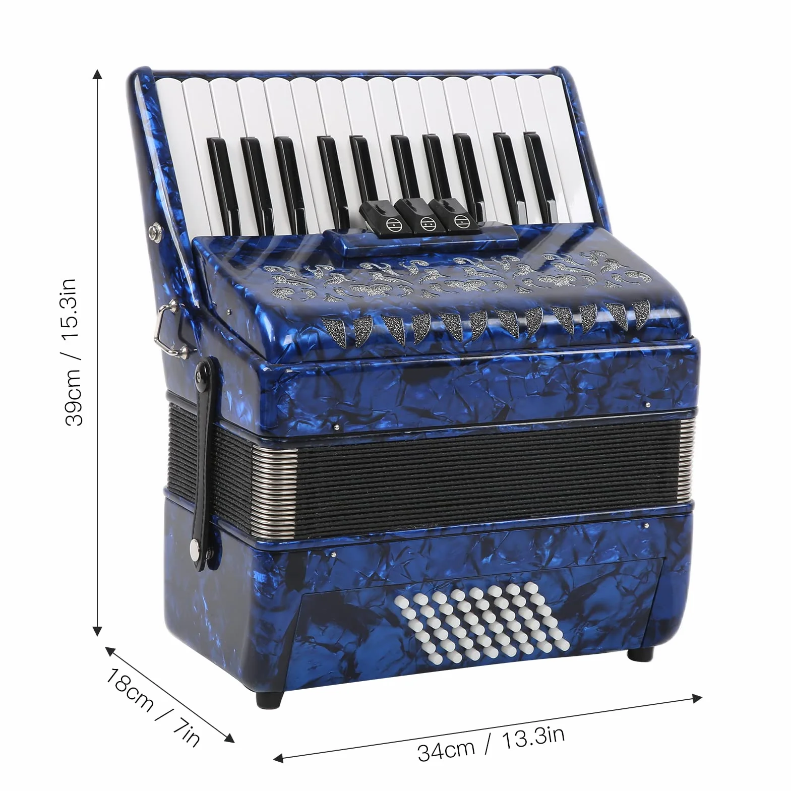 Acordeón de Celuloide, Acordeón Diatónico ABS 26 Teclas 48 Bajos Instrumento de Teclado de Piano Educativo con Correas Ajustables, Exquisito Acordeón de Piano de Celuloide para