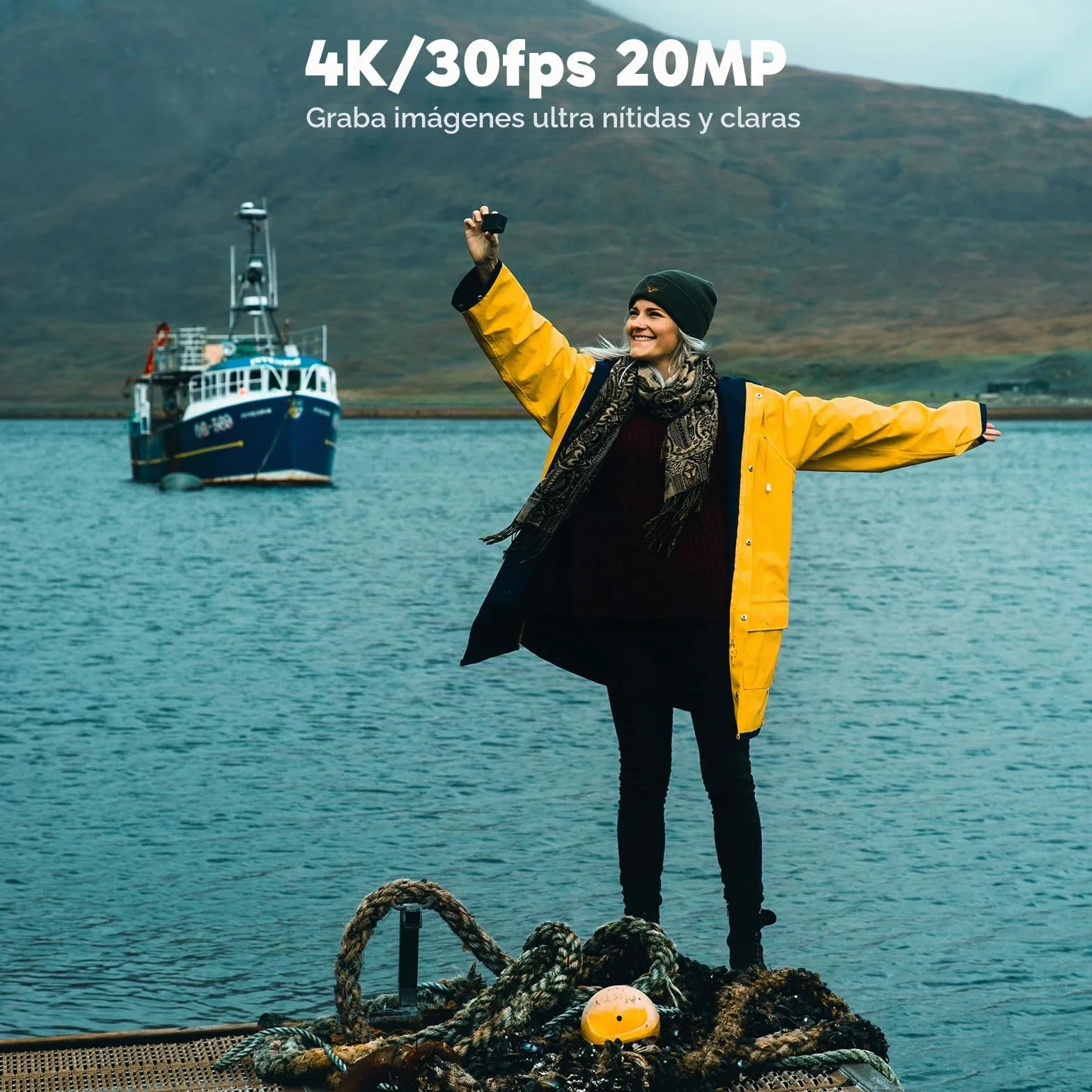 AKASO EK7000 Pro Cámara Deportiva 4K WiFi 20MP Cámara de Acción Sumergible con Empuñadura Flotante, 2 Baterías
