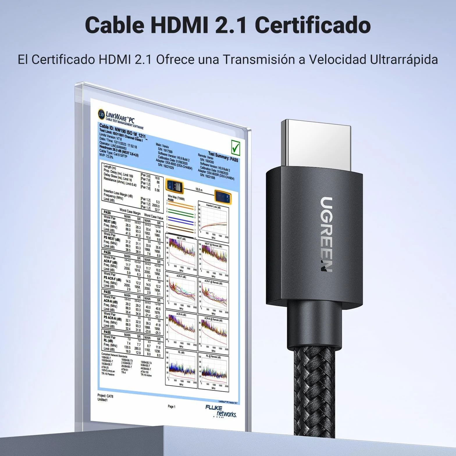 UGREEN Cable HDMI 2.1 Certificado 10K 8K 60Hz 4K 120Hz 48Gbps UHD eARC HDR Dinámico Dolby Vision 3D HDCP 2.3 2M