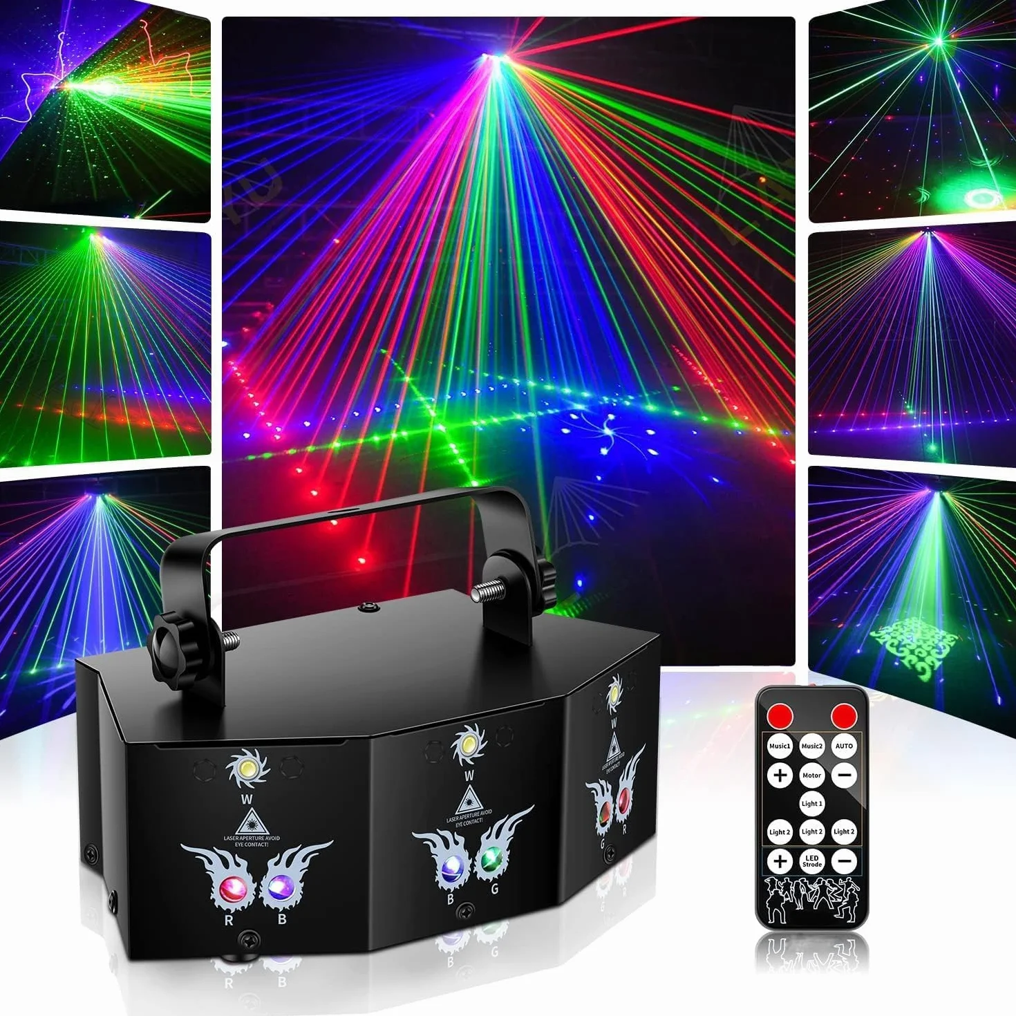 Luz de discoteca, DMX 9 LED RGB Luz de fiesta Proyector Dj con efecto de iluminación estroboscópica con activación de sonido para fiestas en casa karaoke barra de boda de cumpleaños