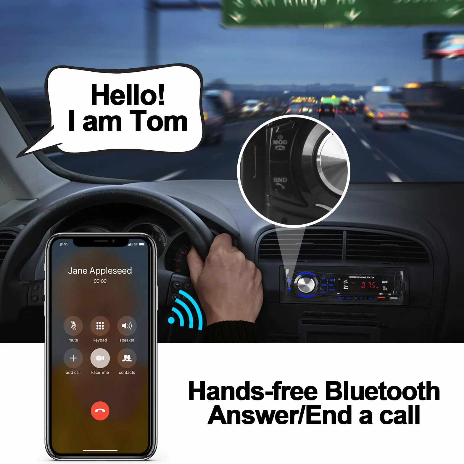 Radio Coche Bluetooth 1 DIN - Autoradio soporta Llamadas Manos Libres, 2 Puertos USB, SD, AUX-in, Radio FM - Reproductor de MP3 con Control Remoto