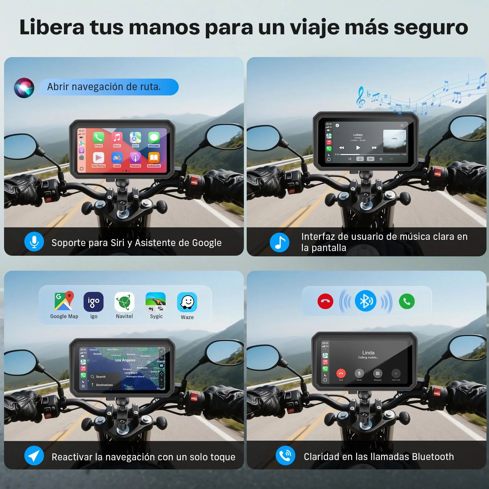 WonVon CarPlay para Motocicleta Sistema de Navegación GPS 6.25 Pulgadas con Apple CarPlay y Android Auto Doble Bluetooth