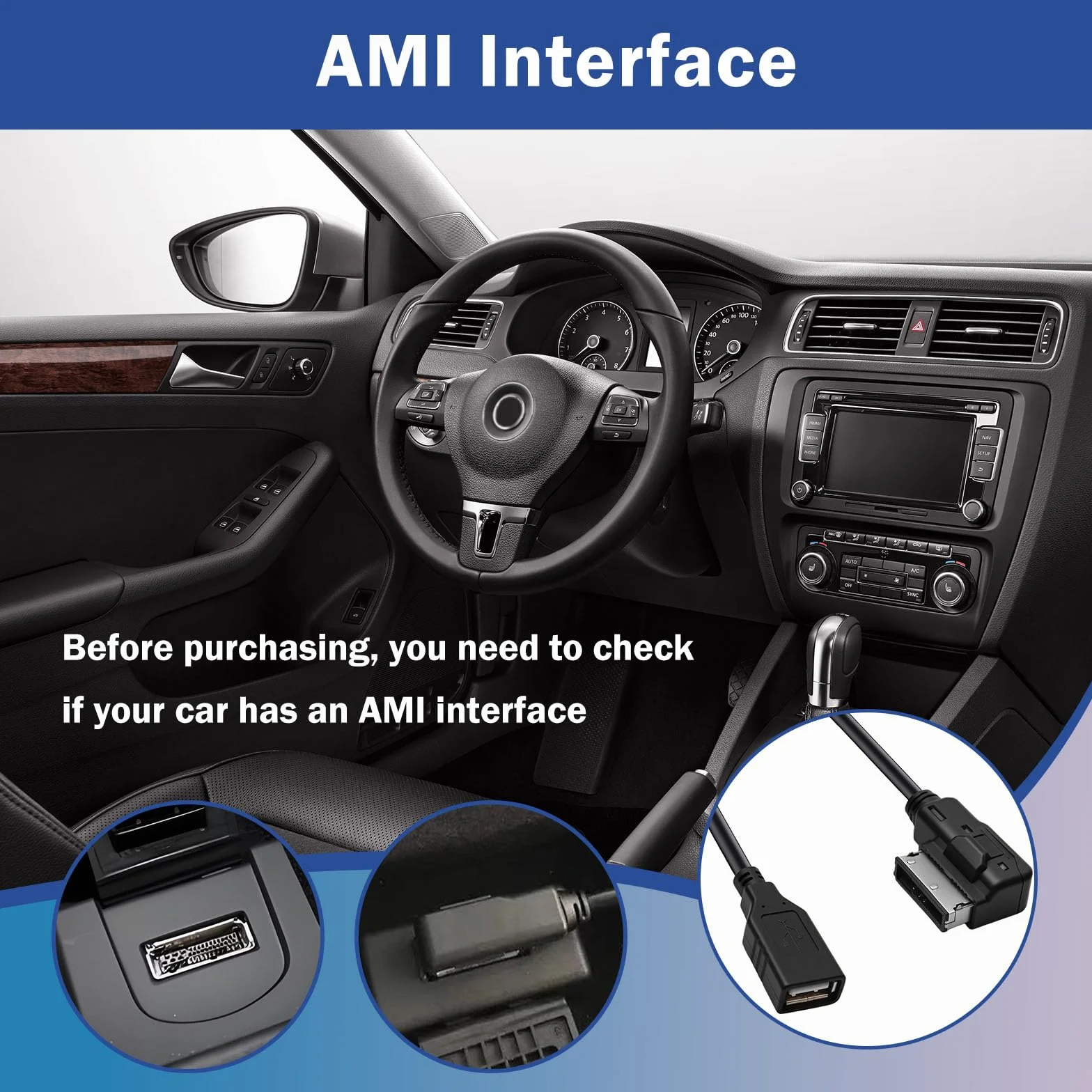 AMI Adaptador de Cable MDI para Audi A1 A2 A3 A4 A5 A6 S6 A8 S8 R8 Q3 Q5 Q7, 30 CM/11,81 Pulgadas Cable AUX para Audio USB MMI Adaptador MP3 Multimedia Music Interfaz para VW TT VW Golf Passat