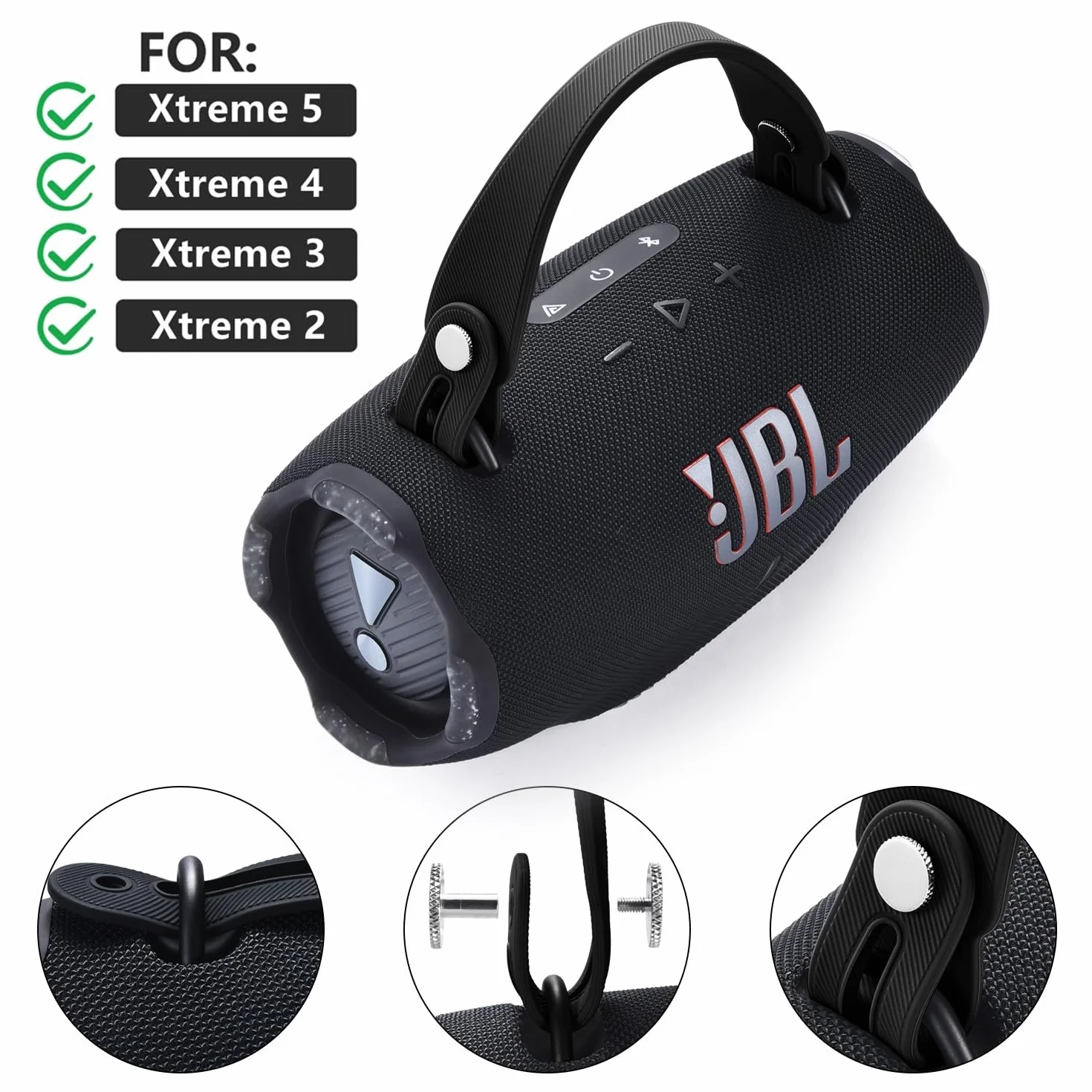 Correa de Transporte para JBL Xtreme 5/Xtreme 4/Xtreme 3/Xtreme 2 - Altavoz Bluetooth portátil,para JBL Xtreme 5/4/3/2 Mango Extraíble Accesorios de Silicona(Negro)