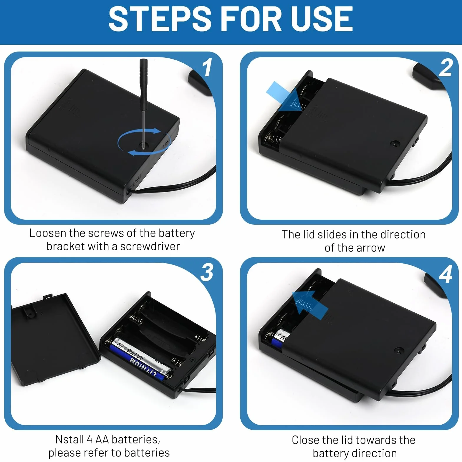 Portapilas AA, 4 Cajas de Pilas 4xAA, Porta Pilas AA con Tapa e Interruptor, Conexión a Interruptor USB, Soporte de Batería para Luz LED RC Cars