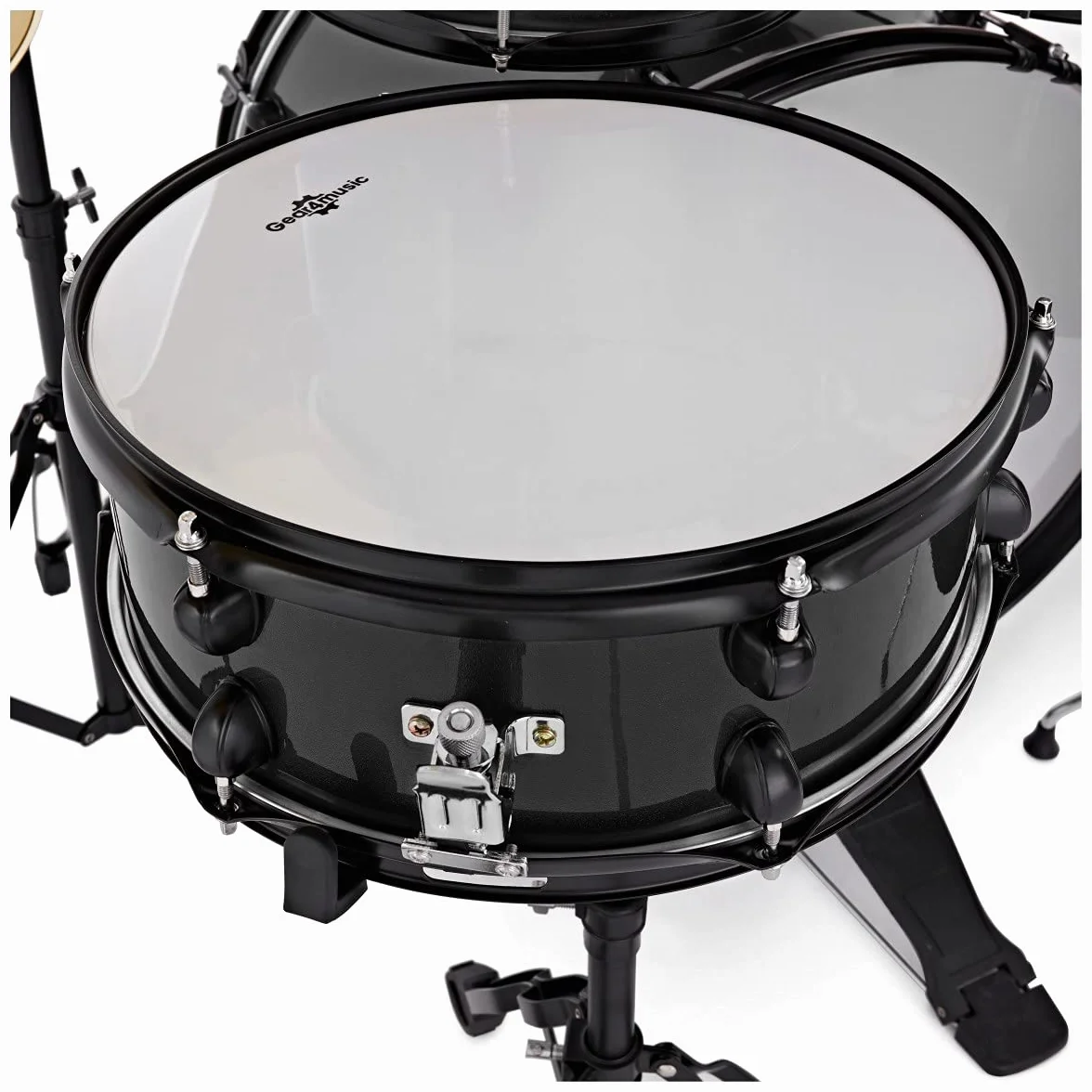 Gear4music BDK-1 Kit de Batería Compacta Completa para Principiantes - Batería Acústica de 5 Piezas, Platillos, Pedal de Bombo, Sillín y Baquetas - Negro