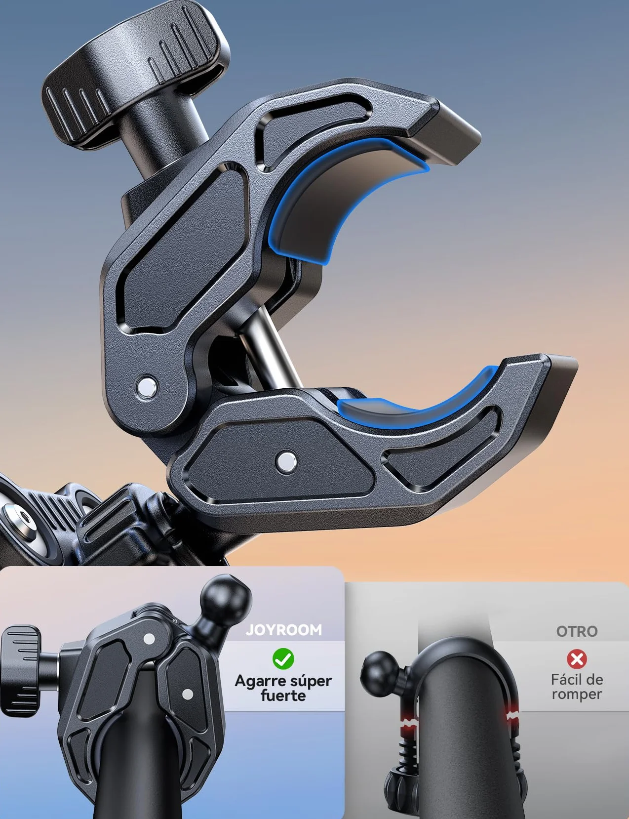 JOYROOM Soporte Móvil Moto Antivibración 4 Puntos Rotación 360° Universal para iPhone 17 Samsung 4.7"-7"