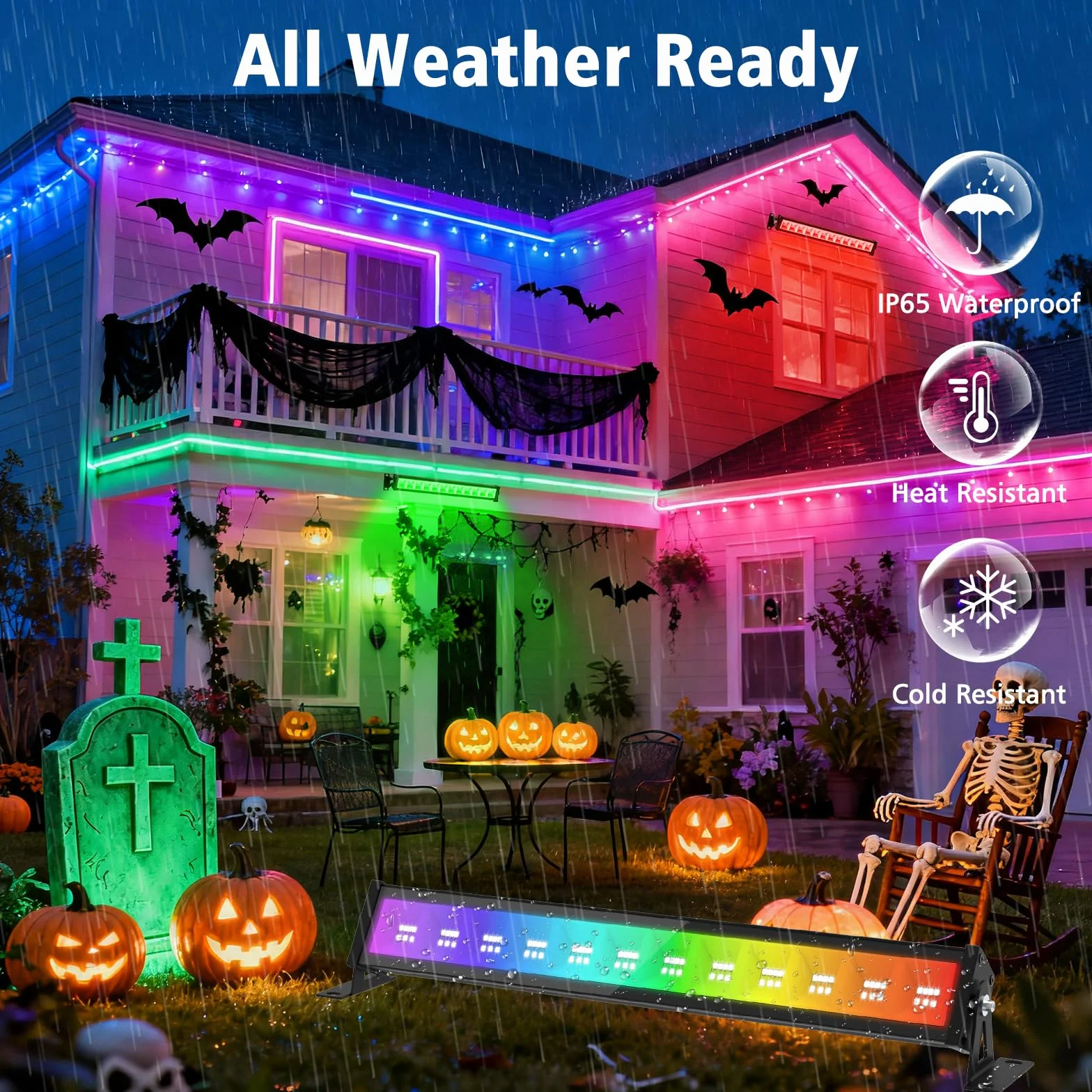 T-SUN 50W RGB Barra de Luz LED, 4 Piezas RGBCW Foco LED Exterior, Iluminación Mural RGB Inteligente con Mando a Distancia/APP/Memoria/Temporizador/Impermeable IP66 para Escenarios Bar Fiesta Jardín