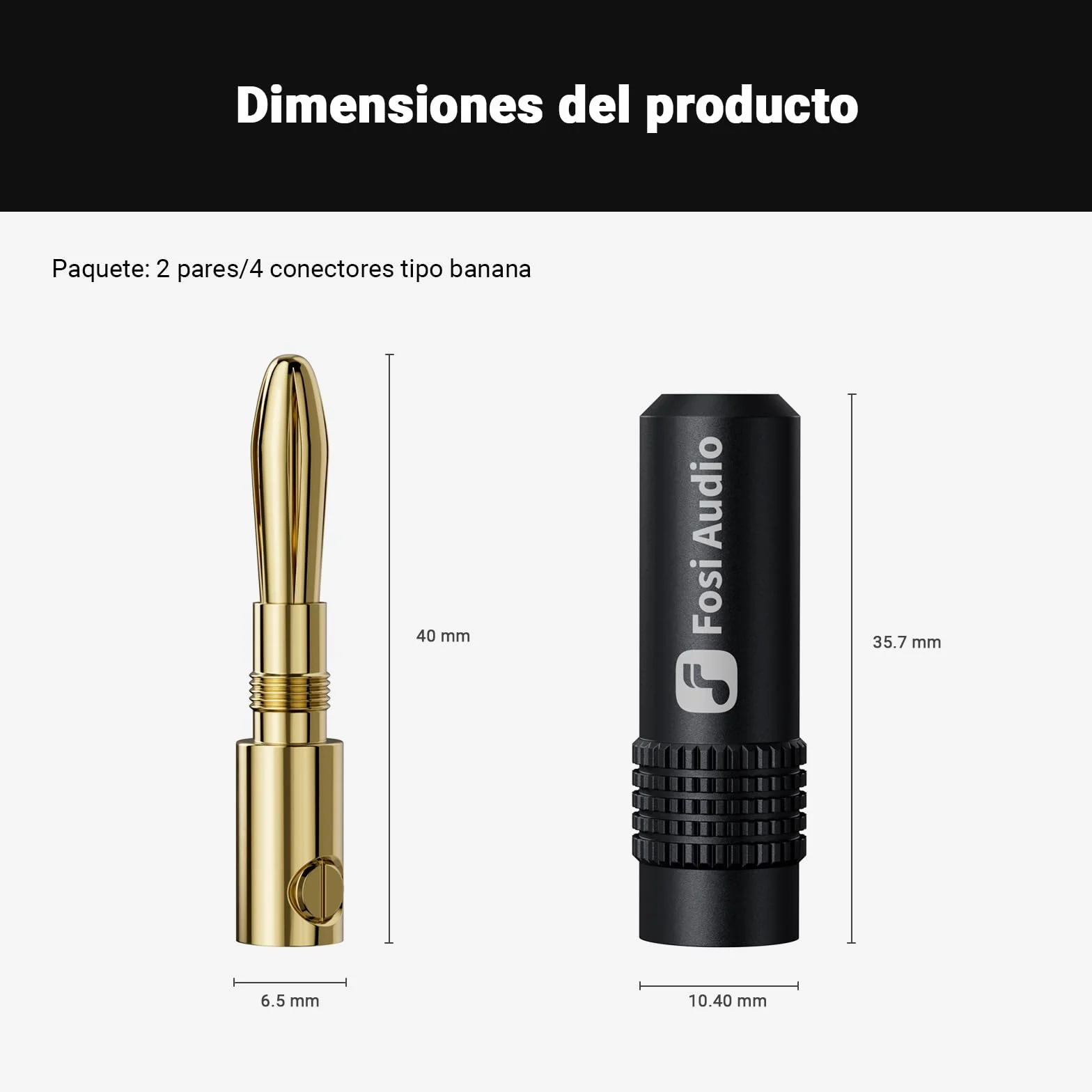 Fosi Audio Conectores Banana para Cable de Altavoz, 2 Pares Chapados en Oro para Amplificador