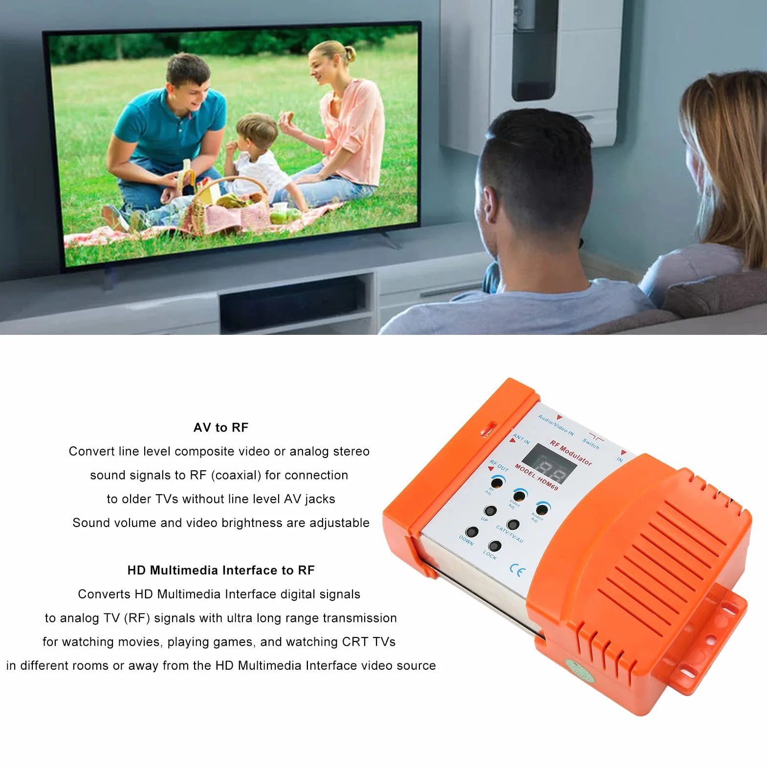 flexman Modulador HDMI, HD Multimedia Interface y AV a RF Modulador, HD 1080P Interfaz Multimedia, AV a RF Modulador HD Interfaz Multimedia RF Computadora de Frecuencia, Modulador Portátil Estándar