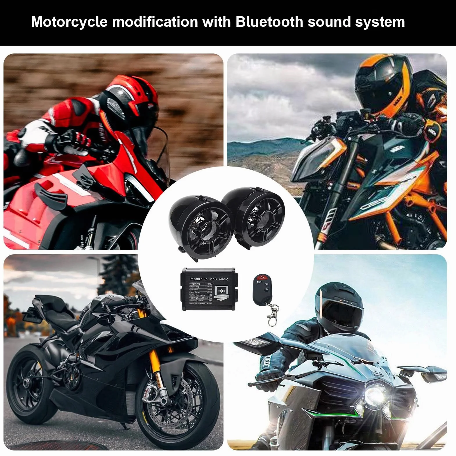 TROONZ Altavoz estéreo de Audio para Motocicleta,Altavoces Impermeables para Motocicleta | Audio estéreo para Manillar de Motocicleta,Amplificador de Audio para Motocicleta con Fuertes Sonidos de