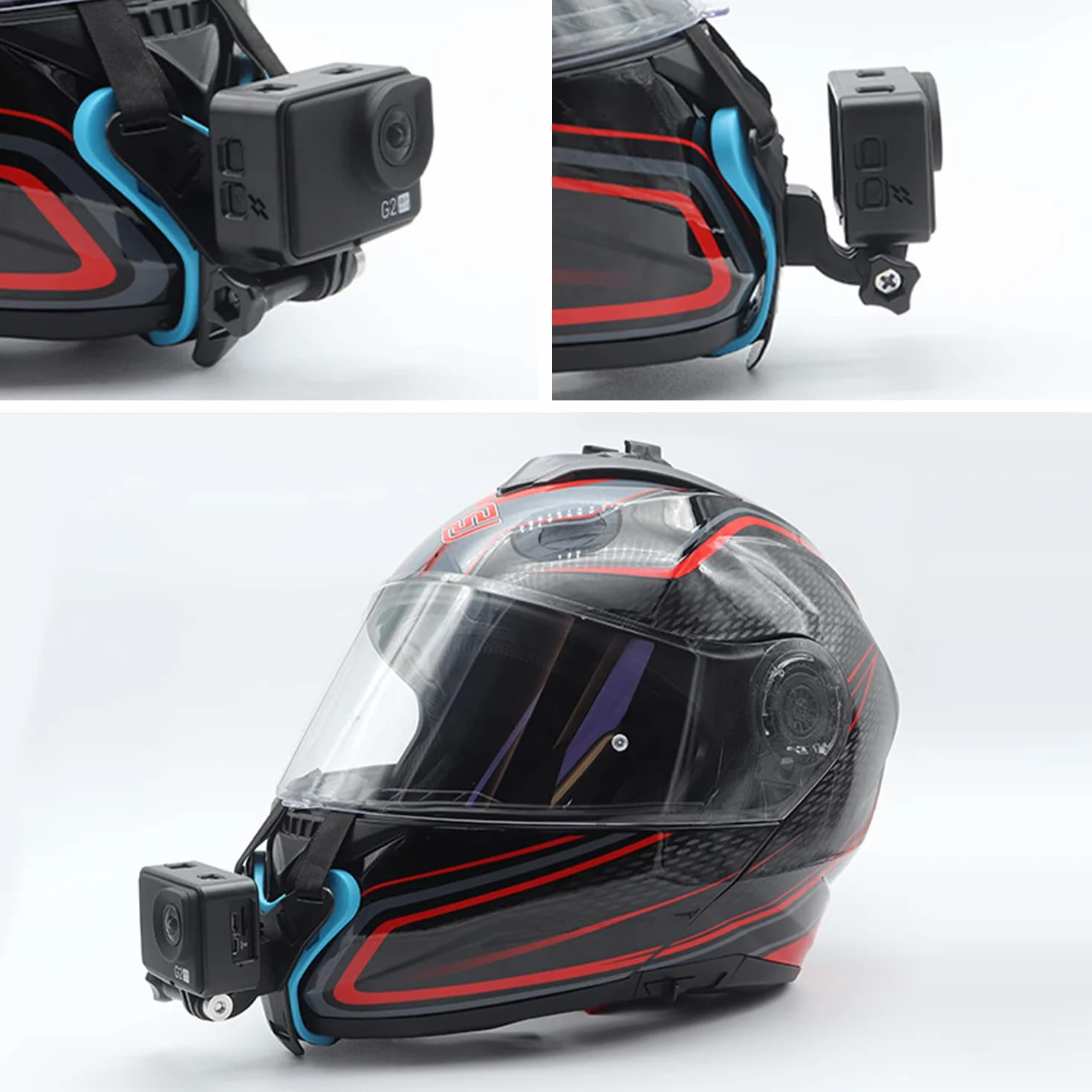 Soporte para Casco de Motocicleta, Soporte de Correa para Casco de Motocicleta, Ajustable, Soporte Camara Casco Moto Compatible con GoPro y la Mayoría de Cámaras de Acción
