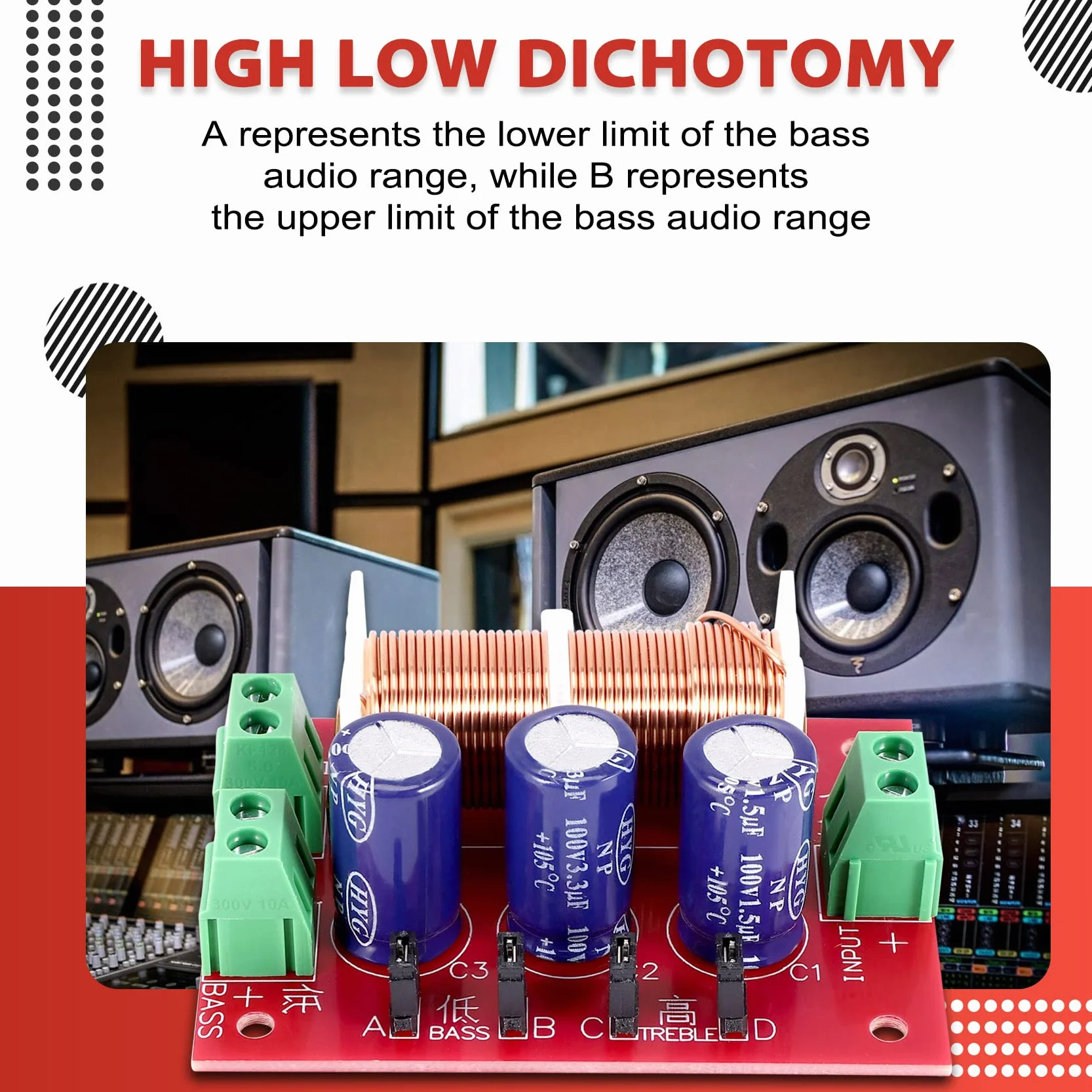 Divisor de frecuencia de audio 400W ajustable 2 vías crossover filtro rango completo